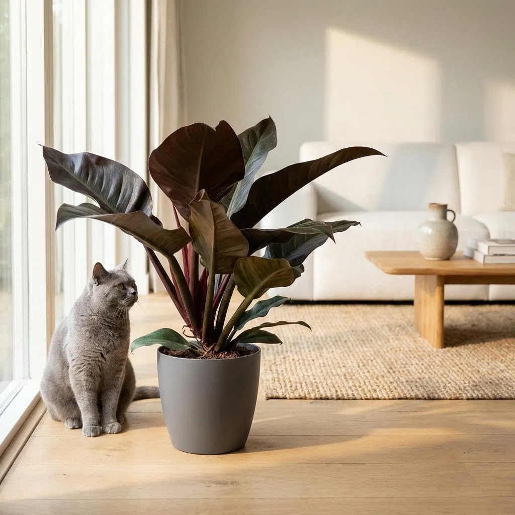 Philodendron Imperial Red Drzewo przyjaciel drzewa, 60 cm, roślina pokojowa z czerwonymi liśćmi w kolorze szarym, Ø 19 cm, błyszczące liście, kompaktowy wzrost, łatwa w pielęgnacji, poprawia powietrze
