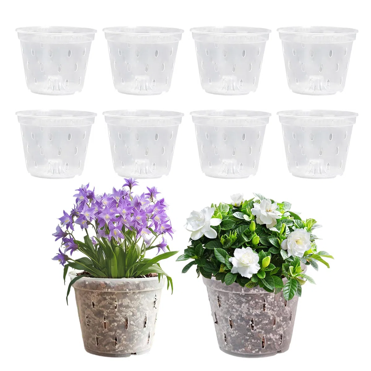 Xmart 10 sztuk przezroczystych doniczek do orchidei, 11 cm, plastikowa donica na rośliny z otworami drenażowymi, do biura i na zewnątrz