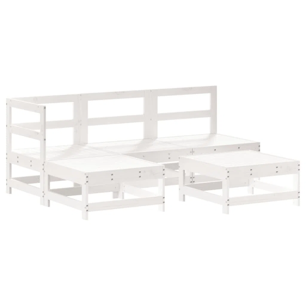 5-częściowy zestaw mebli ogrodowych biały, lite drewno sosnowe, wytrzymały zestaw mebli outdoorowych na taras, balkon, werandę, modułowy design, nośność 110 kg