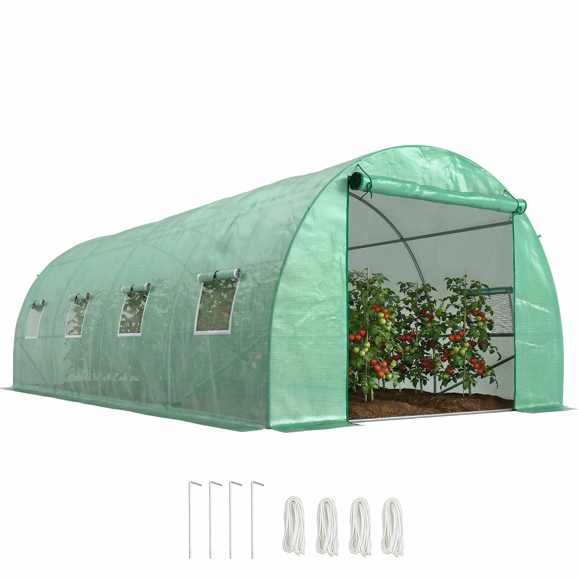 Outsunny szklarnia foliowa 6x3x2 m tunel z 8 oknami rolowanymi drzwiami odporna na UV mróz zielona