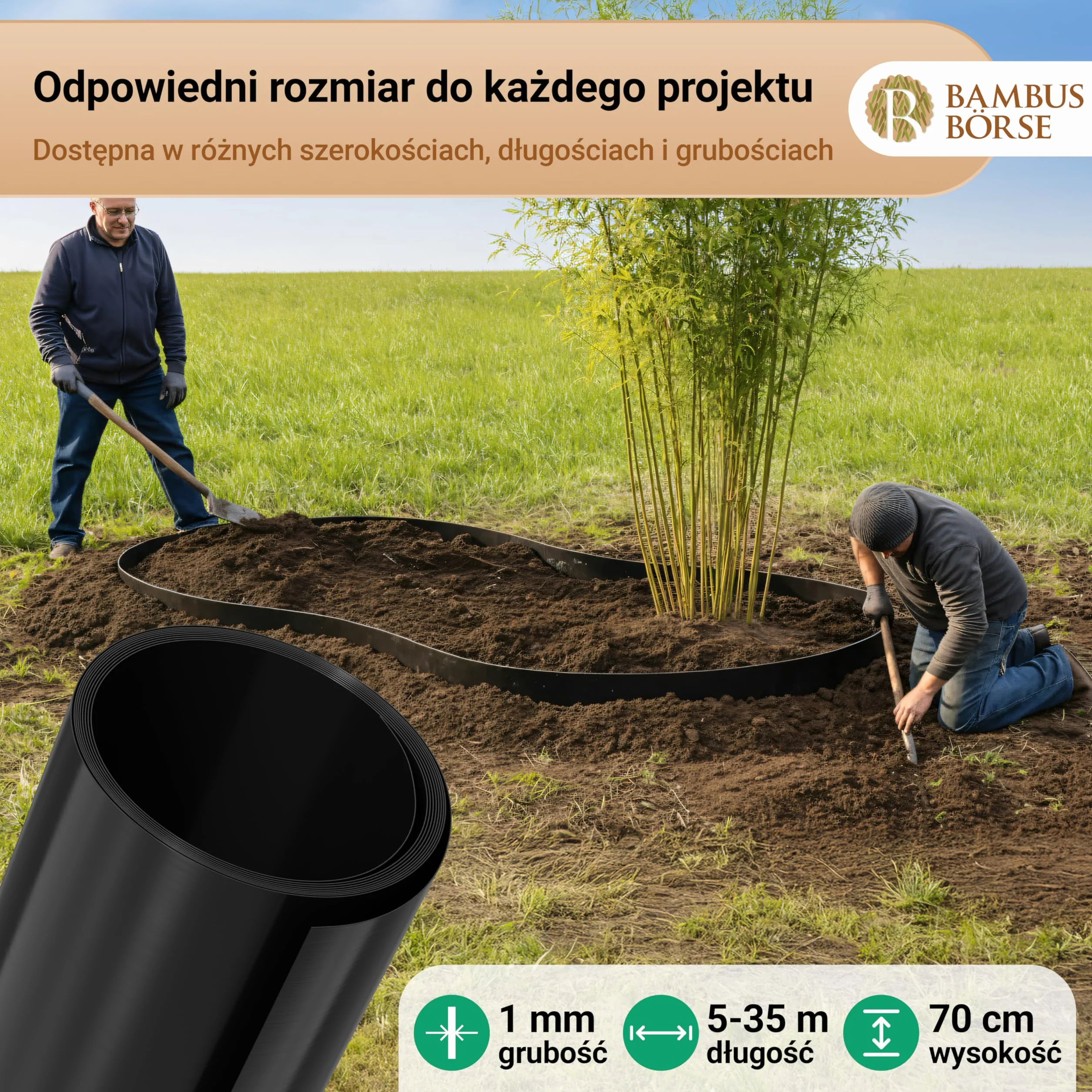 Bariera korzeniowa o wysokości 70 cm - Bariera kłączowa o grubości 1 mm i długości 10 m - Formowana indywidualnie - z wysokiej jakości HDPE - Ogranicznik korzeniowy