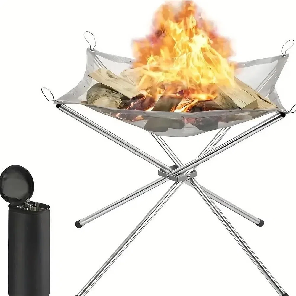 Składana palenisko ze stali nierdzewnej – przenośna miska na ognisko kempingowe z torbą do przenoszenia, składany grill i ognisko na podwórko, patio, do ogrodu i na piknik