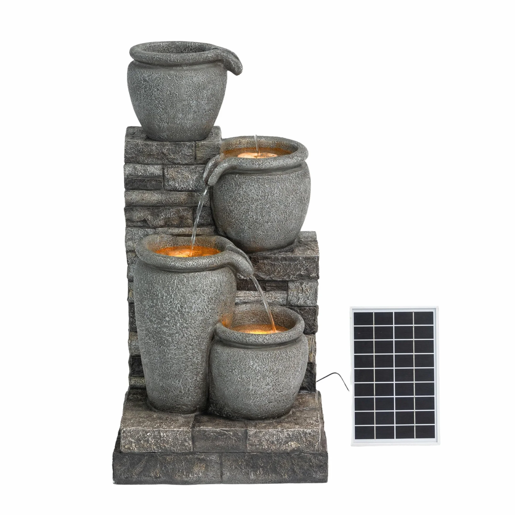 Teamson Home fontanna wodna solarna 78 cm 4-poziomowa miska kaskadowa szara
