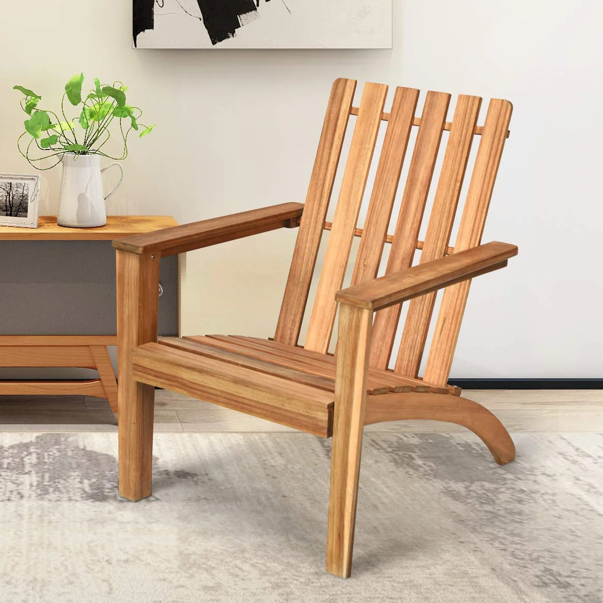 GIANTEX krzesło ogrodowe Adirondack z drewna akacjowego, wytrzymałe do 160 kg, ergonomiczne leżanki drewniane