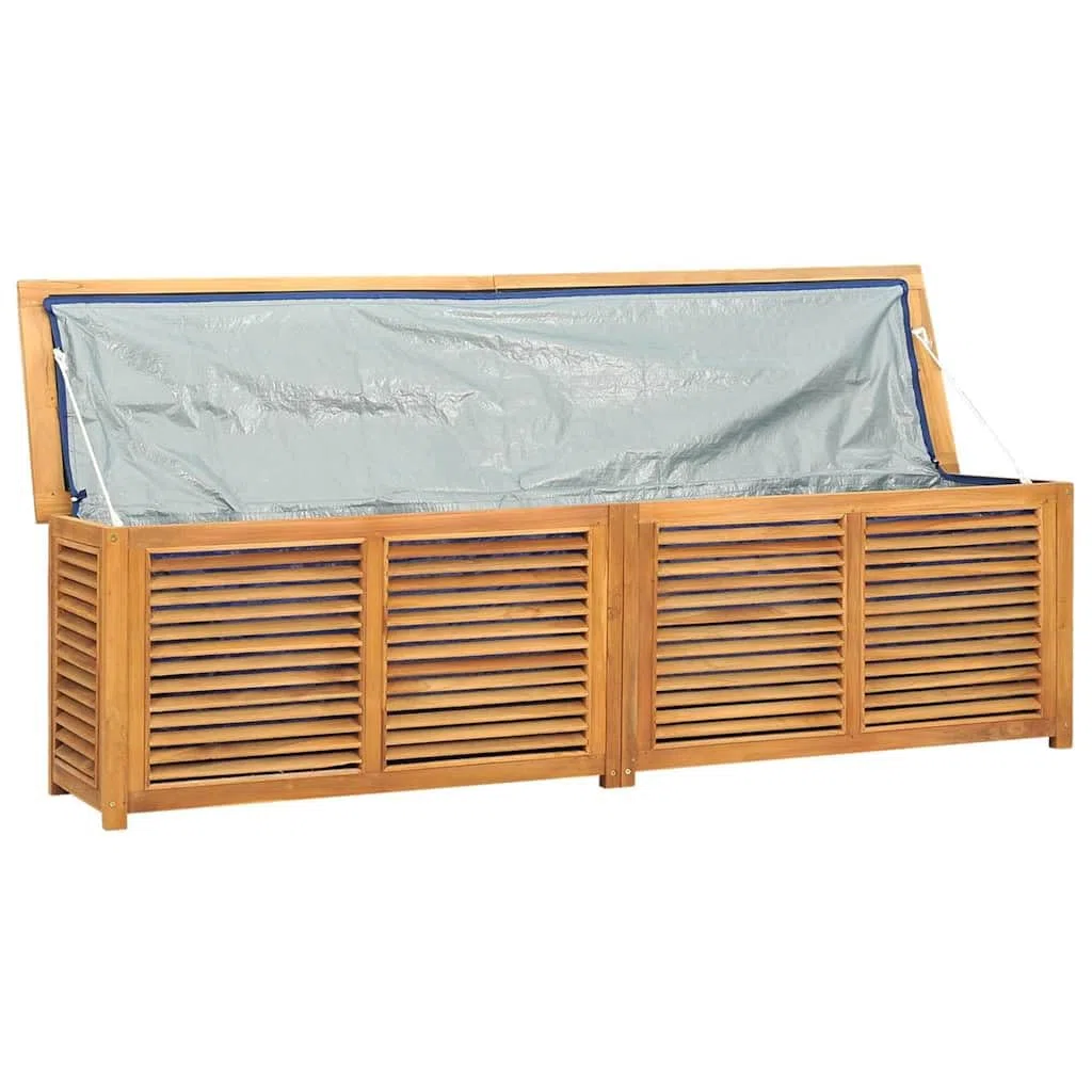 Générique Schowek ogrodowy z litego drewna tekowego z torbą PE, pojemnik na koce 200 x 50 x 55 cm, duża przestrzeń do przechowywania narzędzi i artykułów gospodarstwa domowego