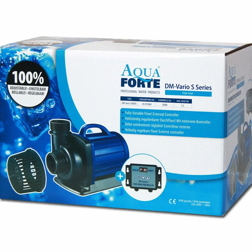 AquaForte Pompa filtrująca/do oczka wodnego DM-10.000 Vario S, 34-85 W, przepływ 6-10 m3 na godzinę, wysokość tłoczenia 5,5 m, regulowana za pomocą zewnętrznego kontrolera. Idealna jako pompa do