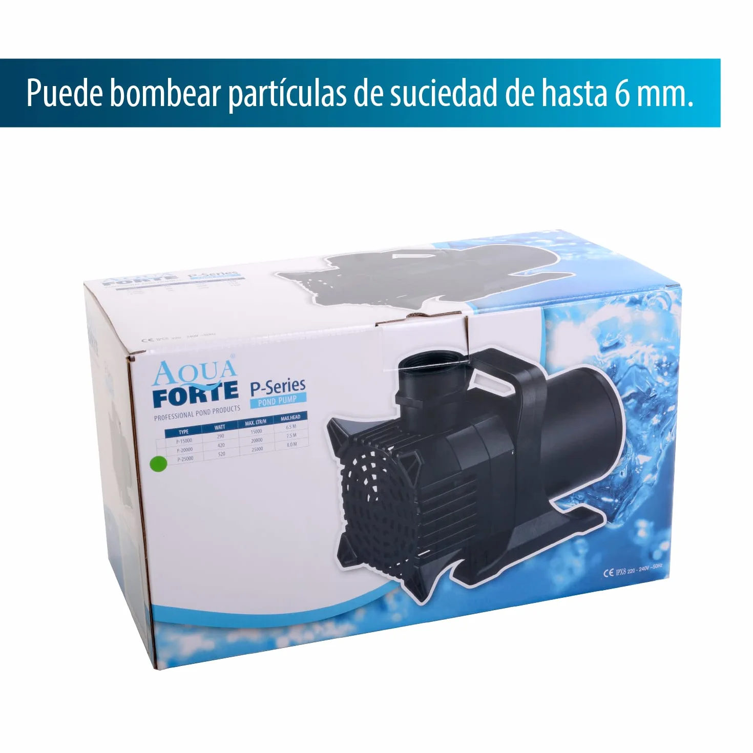 AquaForte P-35 000 pompa do stawu, 650 W, maksymalny przepływ 35 m³/h, maksymalna wysokość tłoczenia 8,5 m, bardzo duża wysokość tłoczenia, pompuje cząstki brudu o wielkości do 6 mm