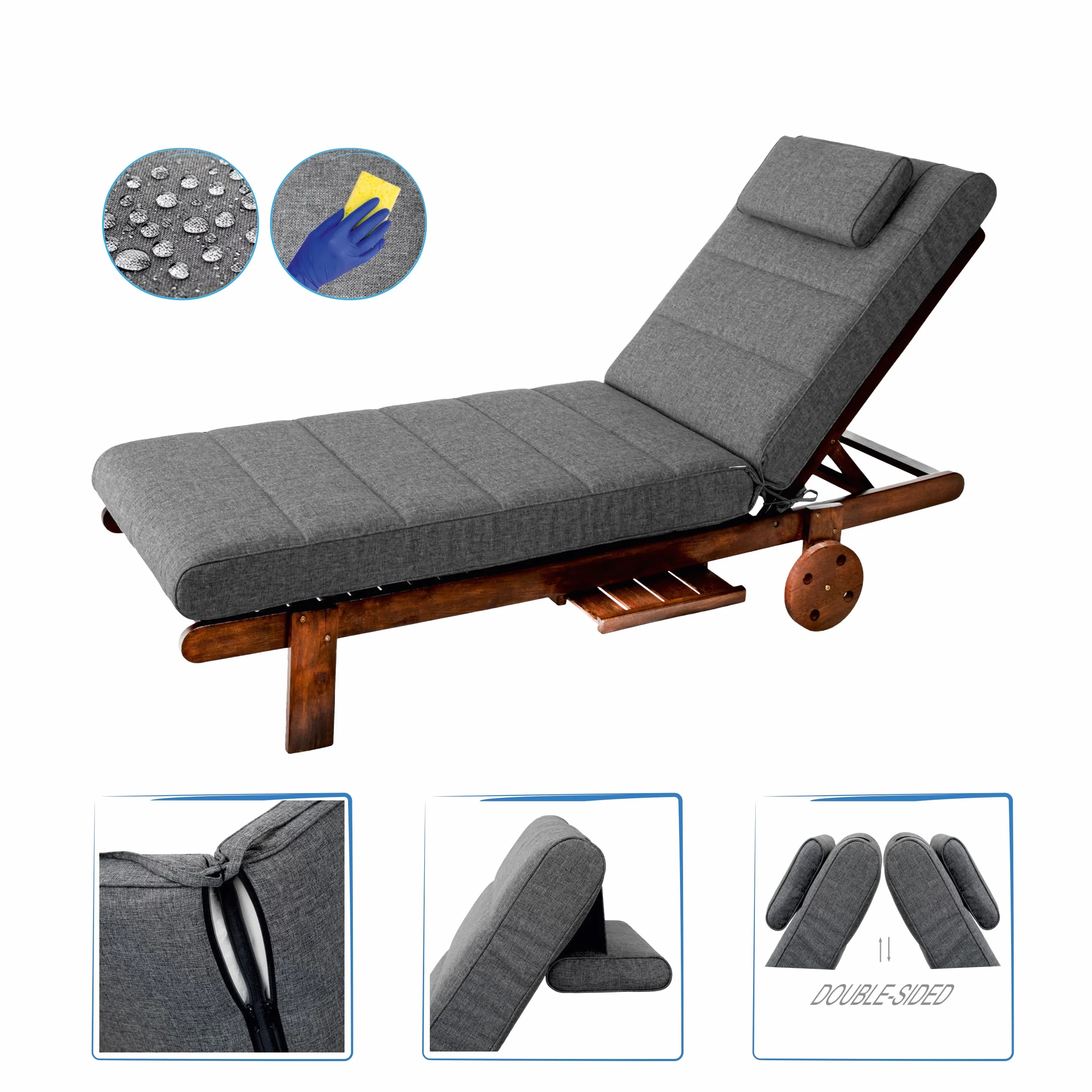 PillowPrim Meble ogrodowe materac, na leżaki, balkon, do użytku na zewnątrz, nakładka na leżak, tapicerka, poduszka do siedzenia, antracyt, 204 x 60 cm