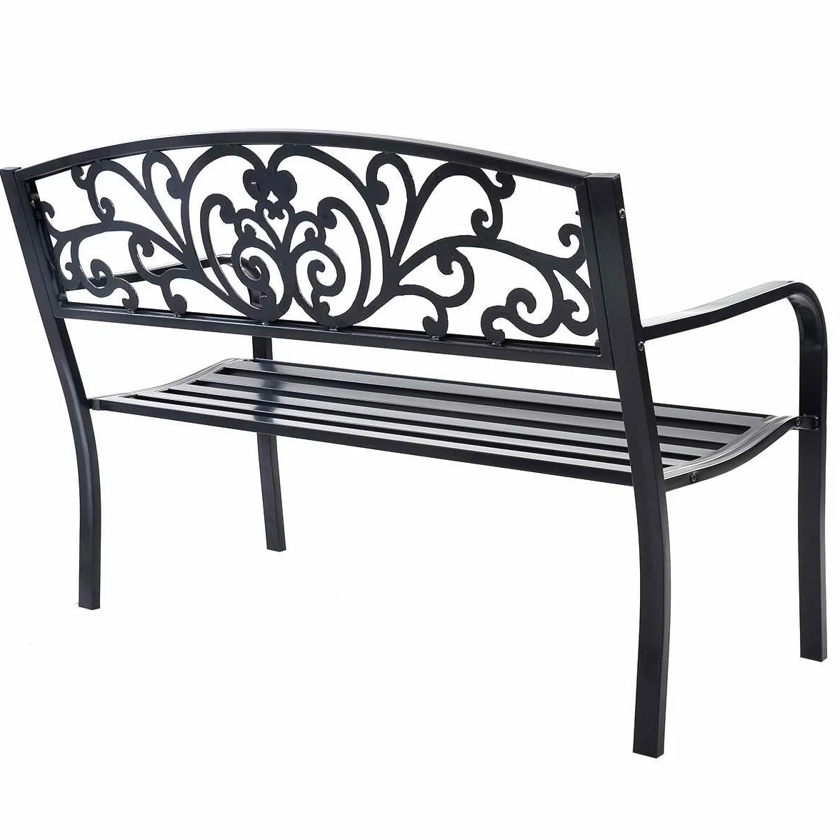 COSTWAY Ławka ogrodowa metalowa żeliwna 2-3 osobowa z oparciem i podłokietnikami 127 x 60 cm