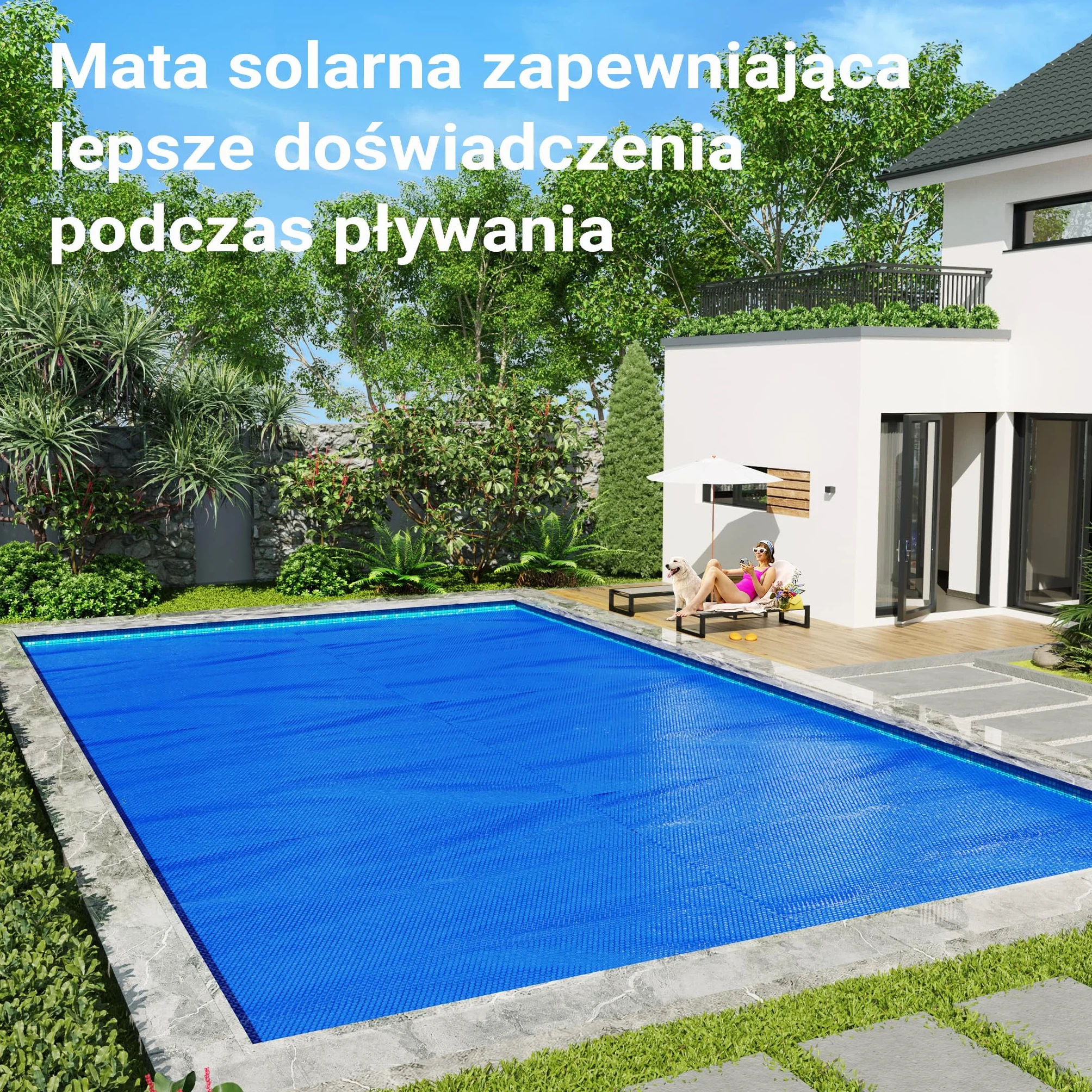 Wiltec Mata solarna do basenu 4 x 6 m, niebieska folia bąbelkowa na basen o grubości 400 µ, prostokątna, do podgrzewania wody w basenie
