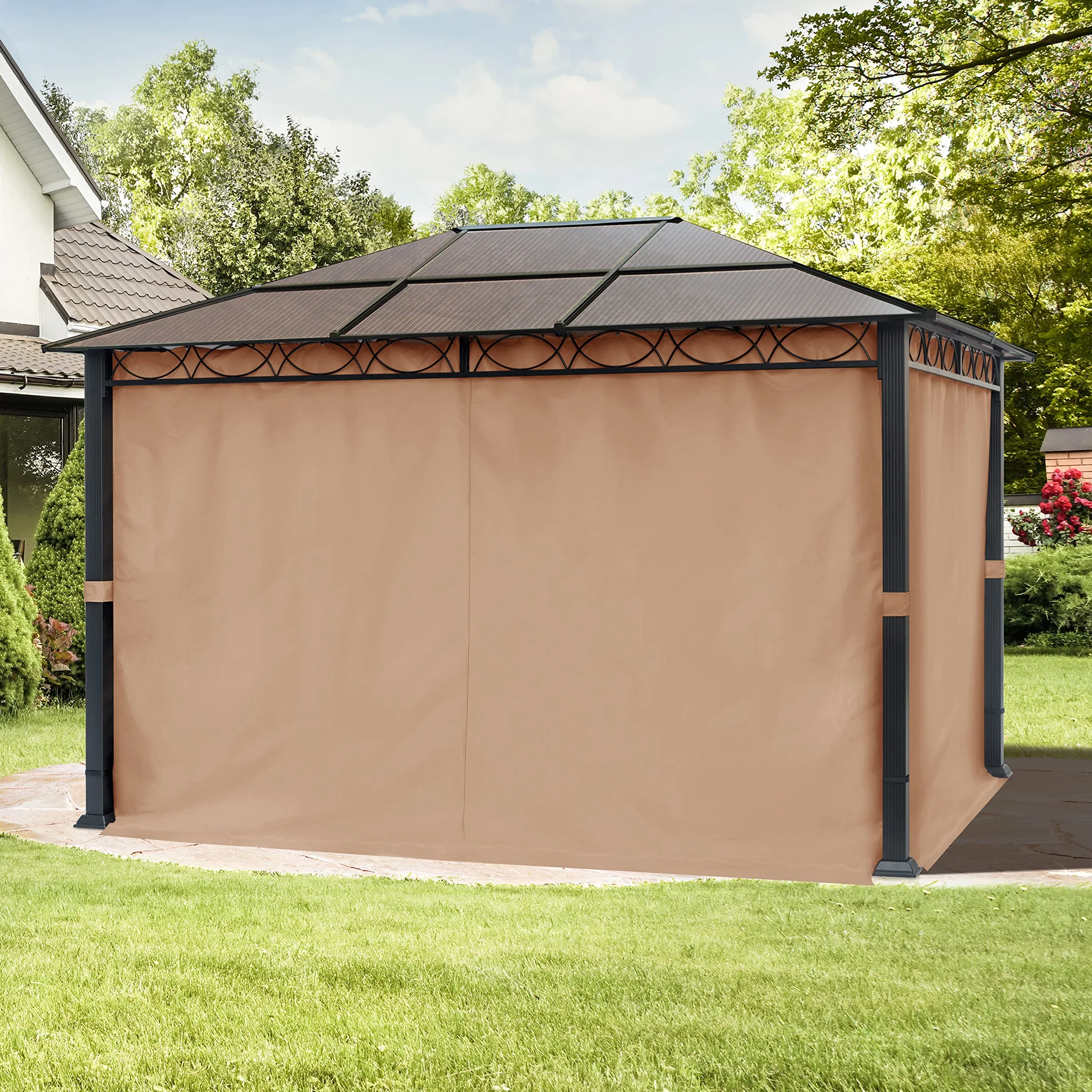 Pawilon ogrodowy 3x4 m pawilon ALU Deluxe z 4 częściami bocznymi namiot imprezowy w kolorze brązowy