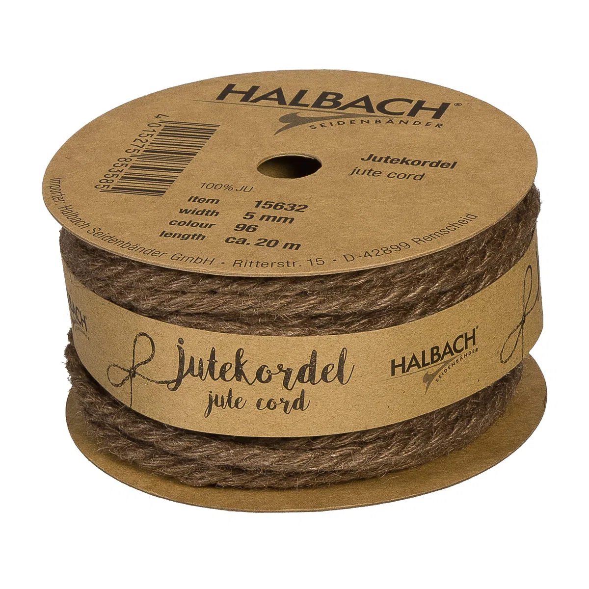 Halbach Seidenbänder Sznurek jutowy, juta, brązowy, 5 mm | 20 m