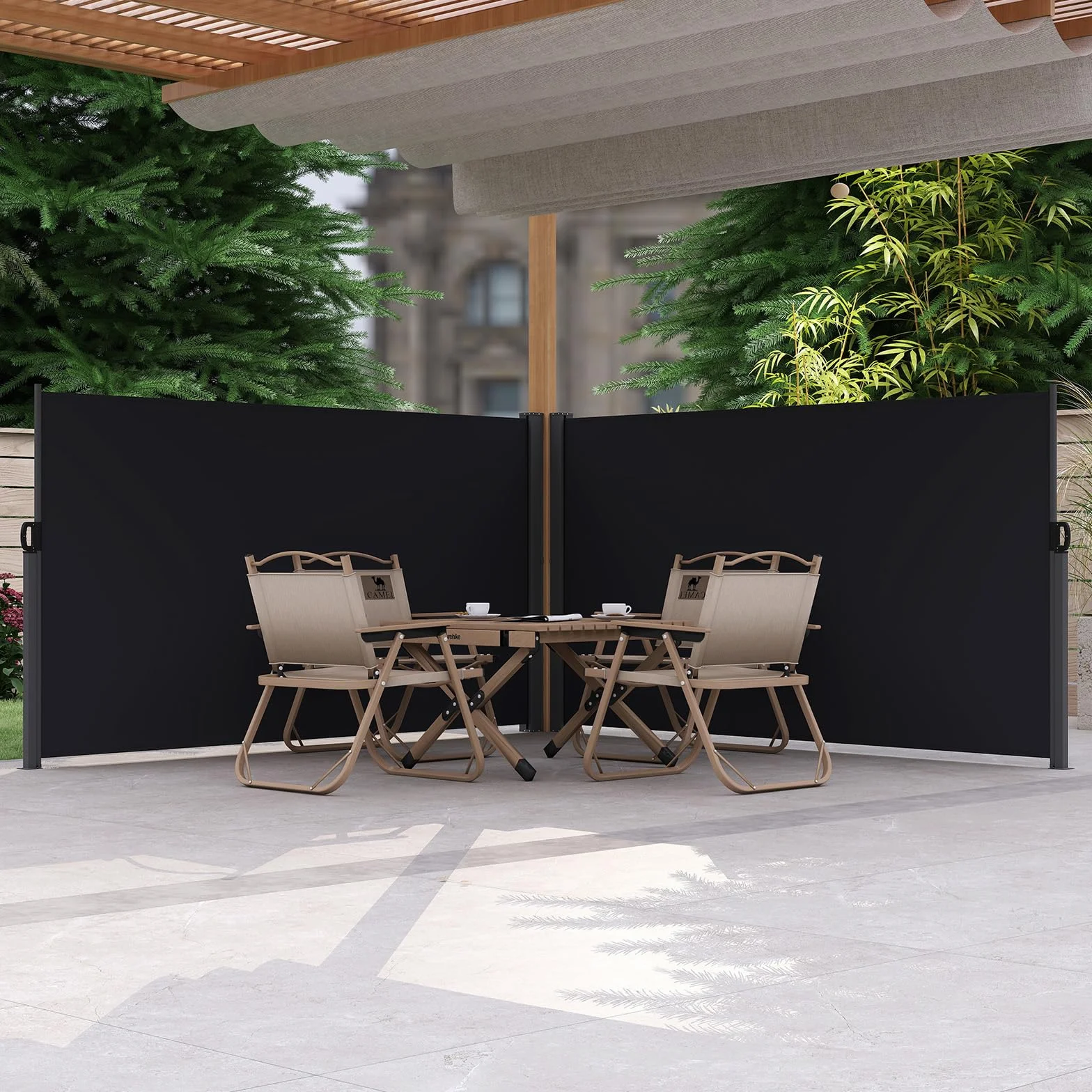 COSTWAY Markiza boczna 160 x 300 cm, ochrona przed wzrokiem do ogrodu, wysuwana, z aluminium, ochrona przed słońcem, wiatrem z bocznym uchwytem, roleta boczna na balkon, basen, taras