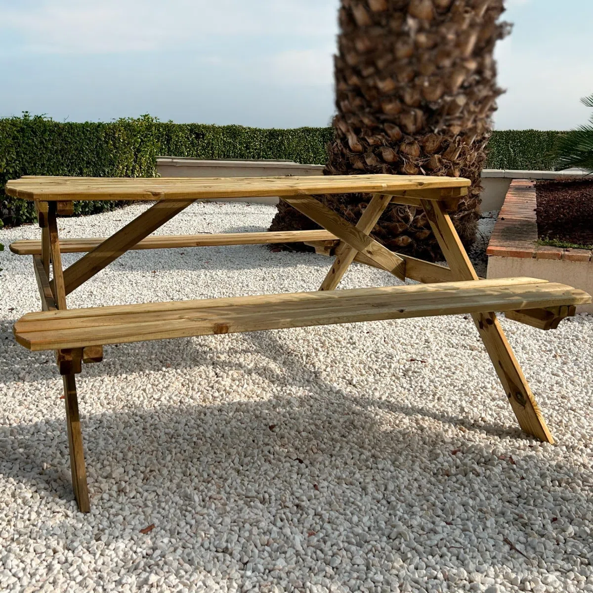 PLANTAWA Rodzinny stół piknikowy 170 cm szer. x 160 cm dł. x 72 cm (wys.) dla 6-8 osób, kempingowy pojemnik na przekąski do domu, drewniany stół z ławką, meblami ogrodowymi i tarasem