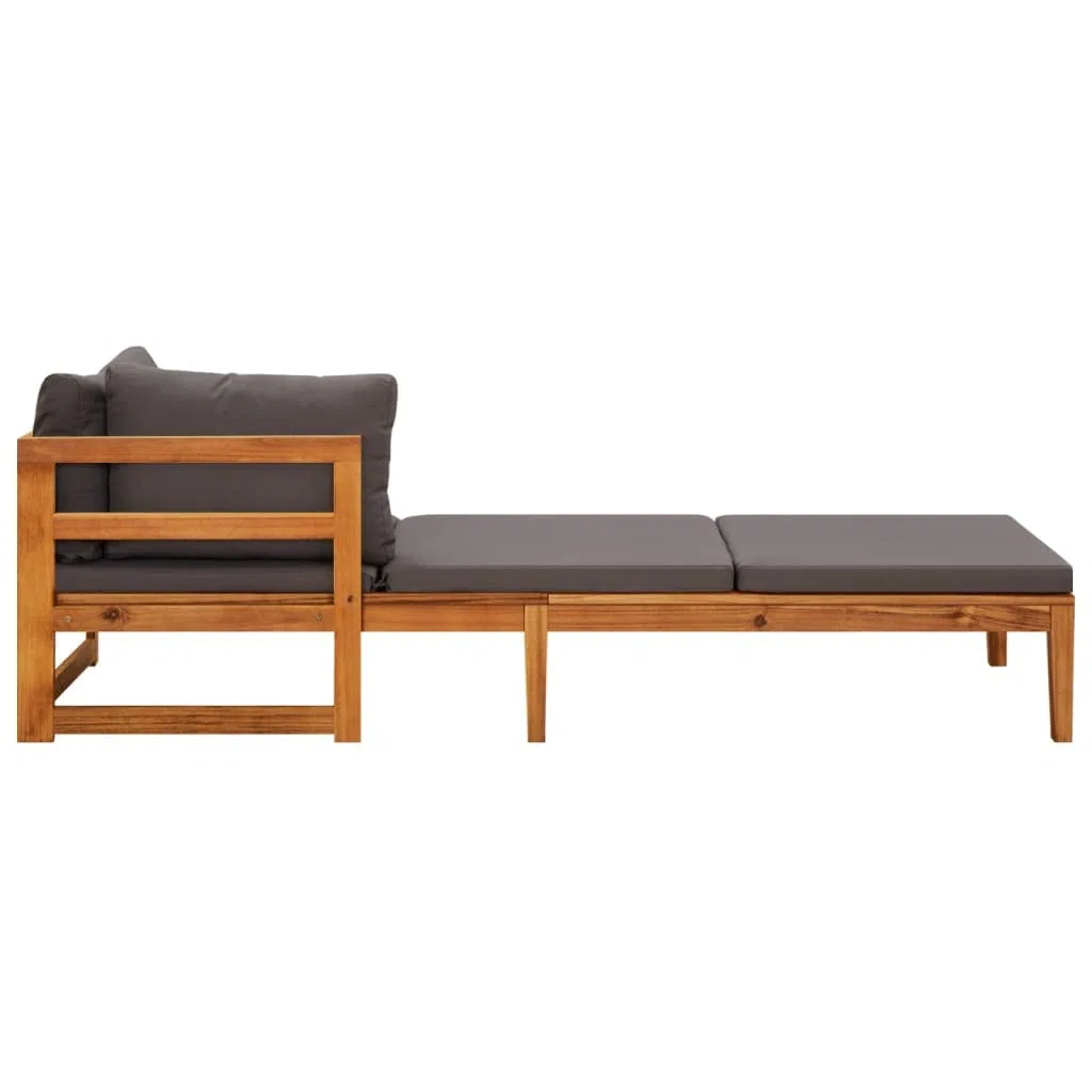 Leżaki z ciemnoszarą poduszką, zestaw 2 szt., lite drewno akacjowe, 202 x 66 x 60 cm, do ogrodu, na taras, balkon, meble wypoczynkowe, na zewnątrz, patio