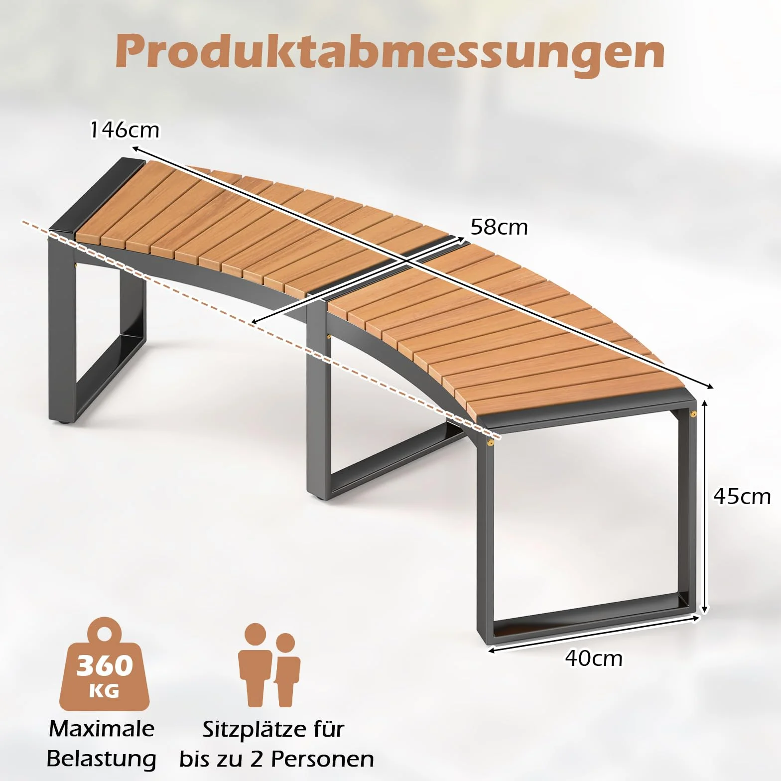 COSTWAY Ławka ogrodowa bez oparcia, zestaw 2 szt., odporna na warunki atmosferyczne, drewniana ławka do siedzenia dla 2-3 osób, obciążenie do 360 kg, ławka tarasowa z drewna akacjowego, ławka parkowa