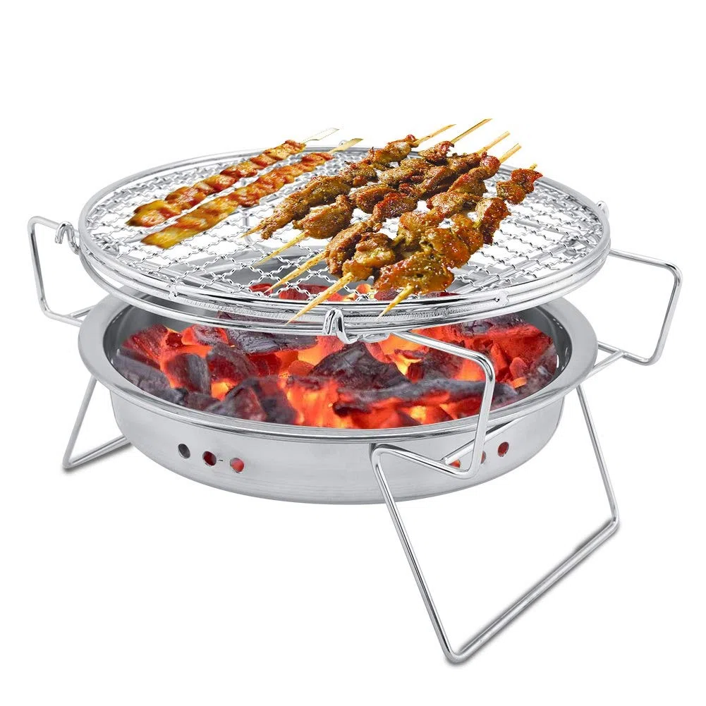 Przenośny grill ze stali nierdzewnej okrągła kuchenka kempingowa do gotowania na świeżym powietrzu / patio / nic mini składany grill z torbą do przenoszenia dla łatwej podróży