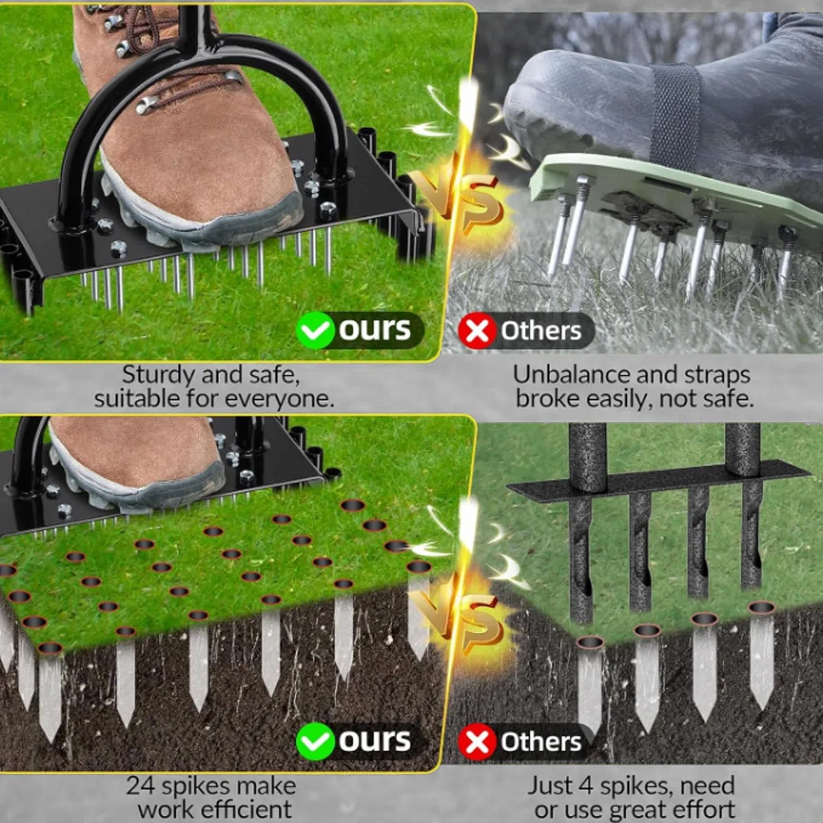 Luocute Aerator do Trawnika, Kolce Metalowe Ręczne Usuwanie Strzechy Napowietrzanie Gleby Trawnik z Uchwytem w Kształcie Litery T 16 Kolców 8 Rdzeni Narzędzie do Napowietrzania Gleby ze
