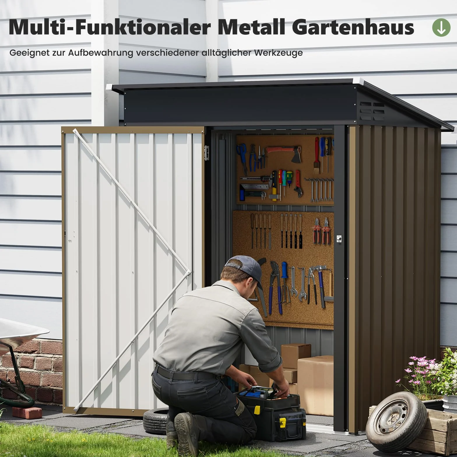 Metalowy domek ogrodowy 1,5 m² 162 x 92 x 180 cm szopa na narzędzia stal ocynkowana