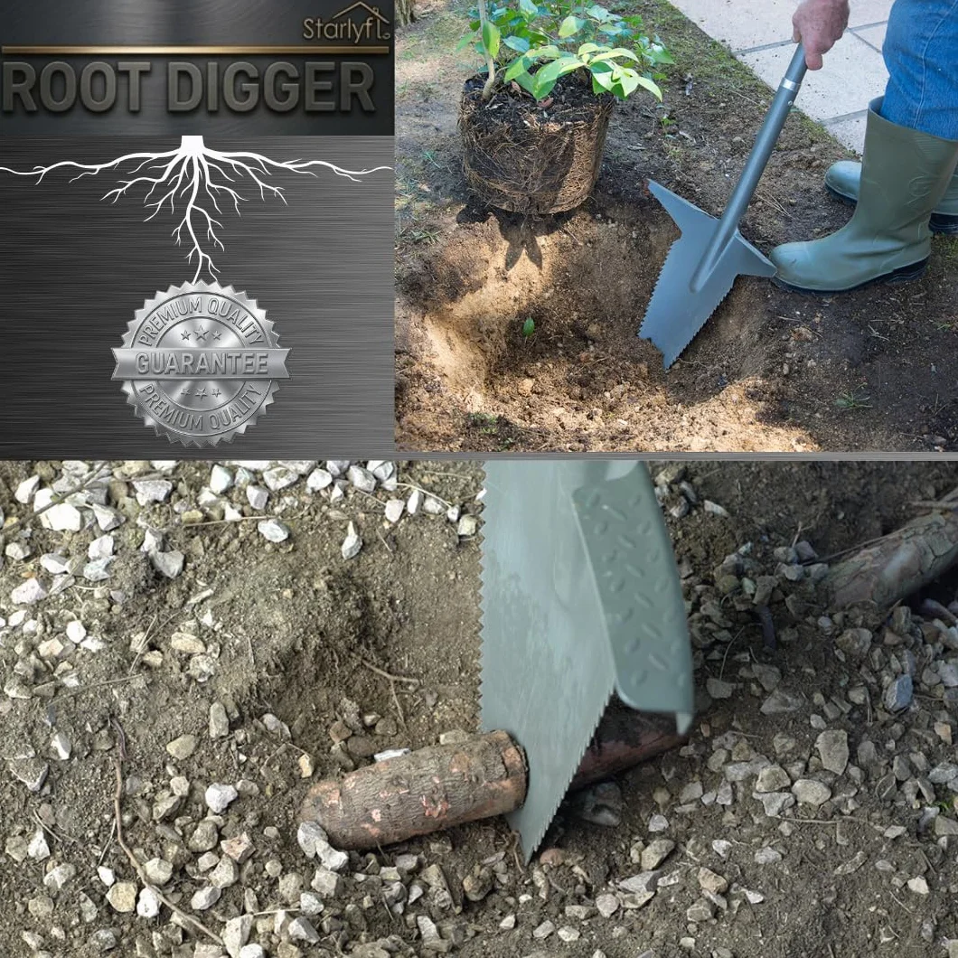 STARLYF Root Digger, nowa profesjonalna łopata do korzeni i trudnych prac, nowy model, piły szlifowane po bokach do głębi ziemi (5 w 1 - odłączana)