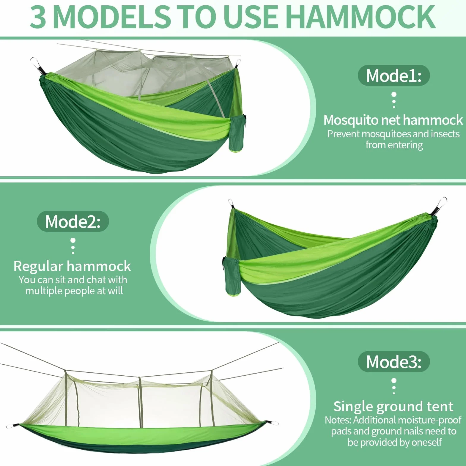CIRULLI Hamak z moskitierą 260 x 140 cm, nośność 300 kg, ultralekki i wytrzymały, podwójny nylon spadochronowy, hamak outdoorowy, kemping, do ogrodu, w zestawie