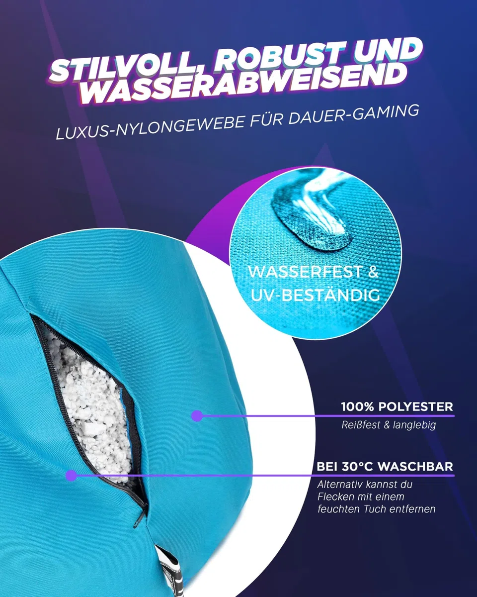 PATCH HOME Poduszka dla graczy, worek do siedzenia i relaksu, worek do siedzenia dla graczy, gotowy z wypełnieniem styropianowym, nadaje się do użytku wewnątrz i na zewnątrz (Ø 75 cm x wysokość 80 cm,