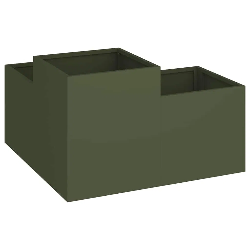 Oliwkowa zieleń ogrodowa osłona 100 x 100 x 48 cm stal | Prostokątny, drenażowy otwarty dno, prosty montaż, na taras i ogród