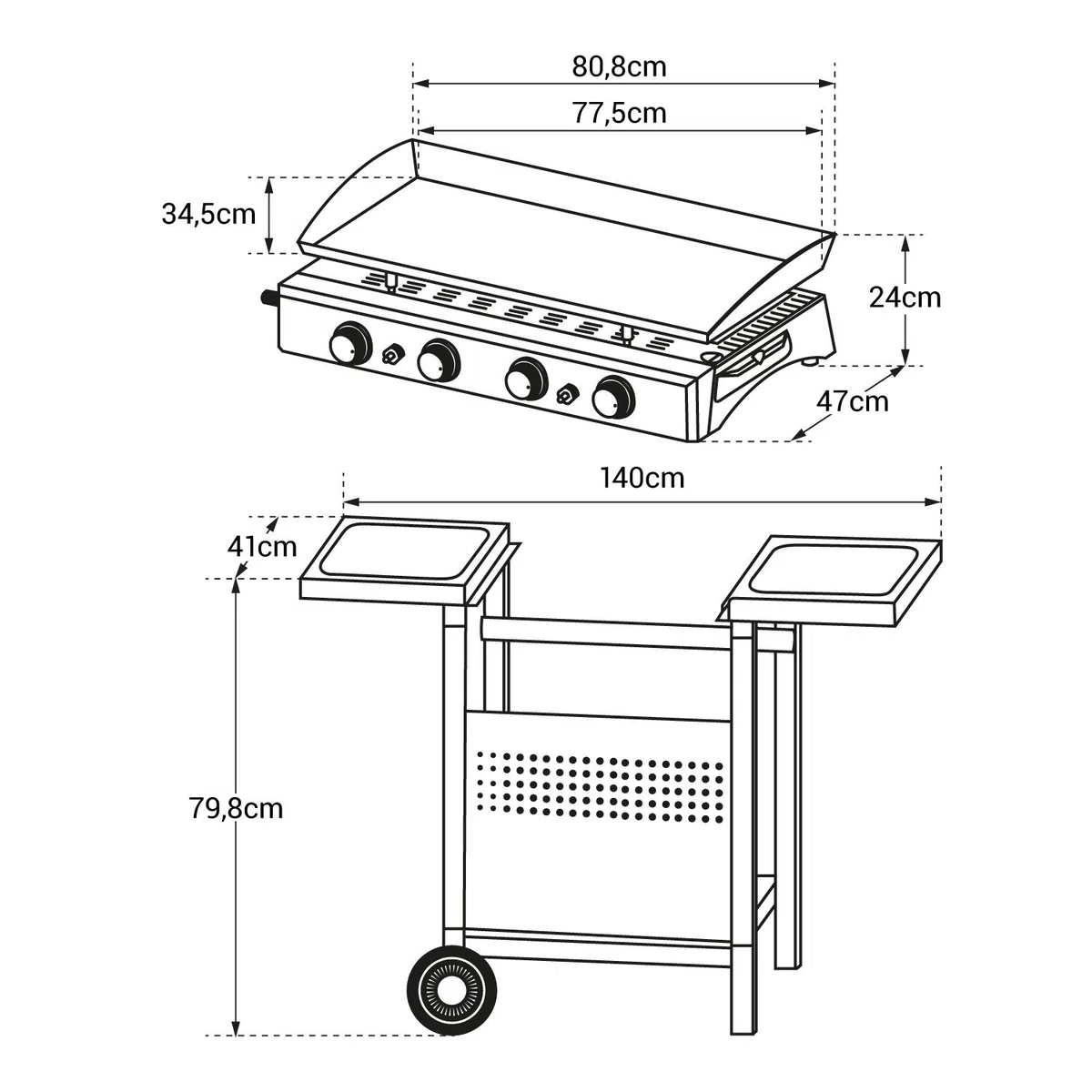 Happy Garden Gas-Plancha Valencia – 4 palniki, 10 kW + wózek