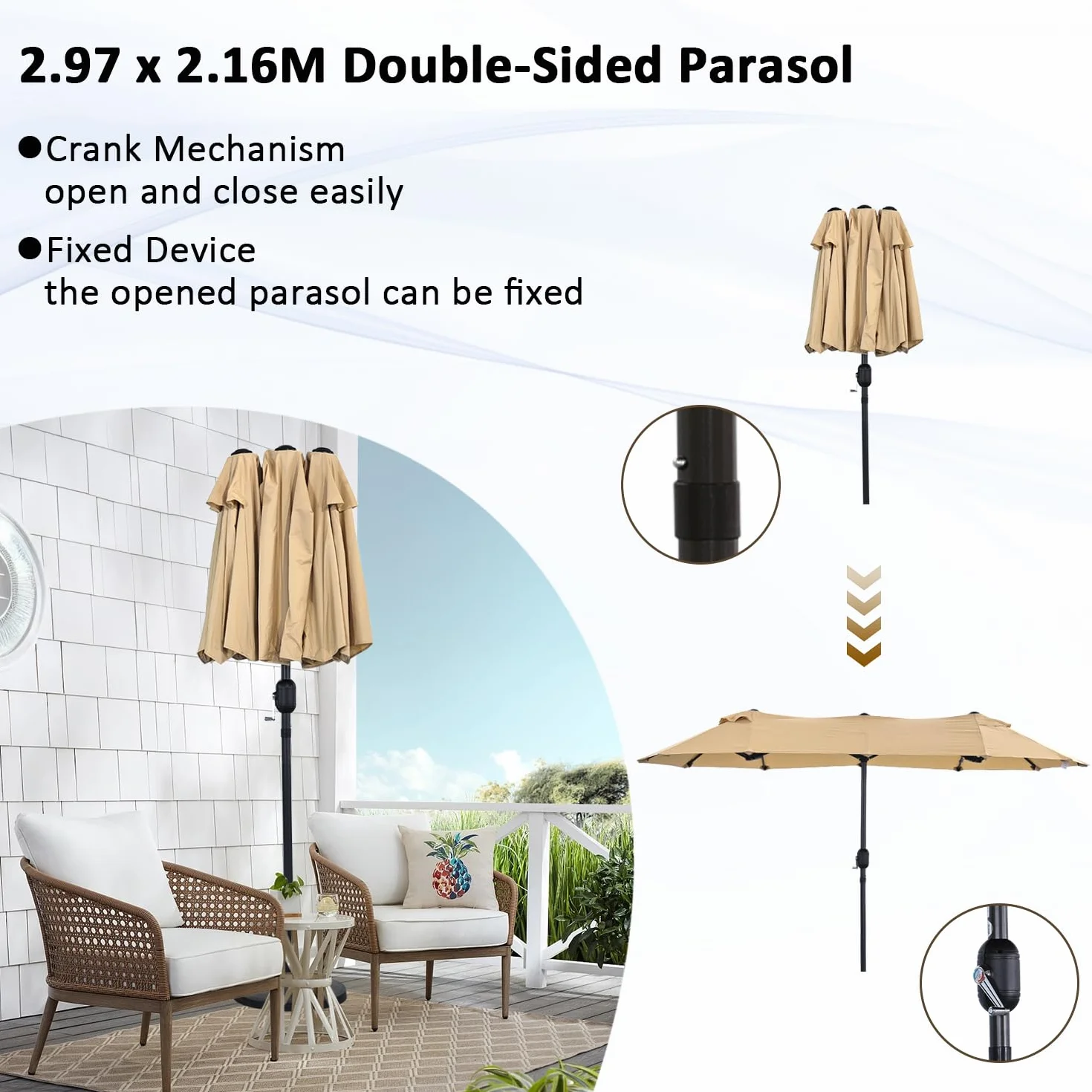 Angel Living parasol przeciwsłoneczny 297 x 153 cm ogrodowy tarasowy UV50+