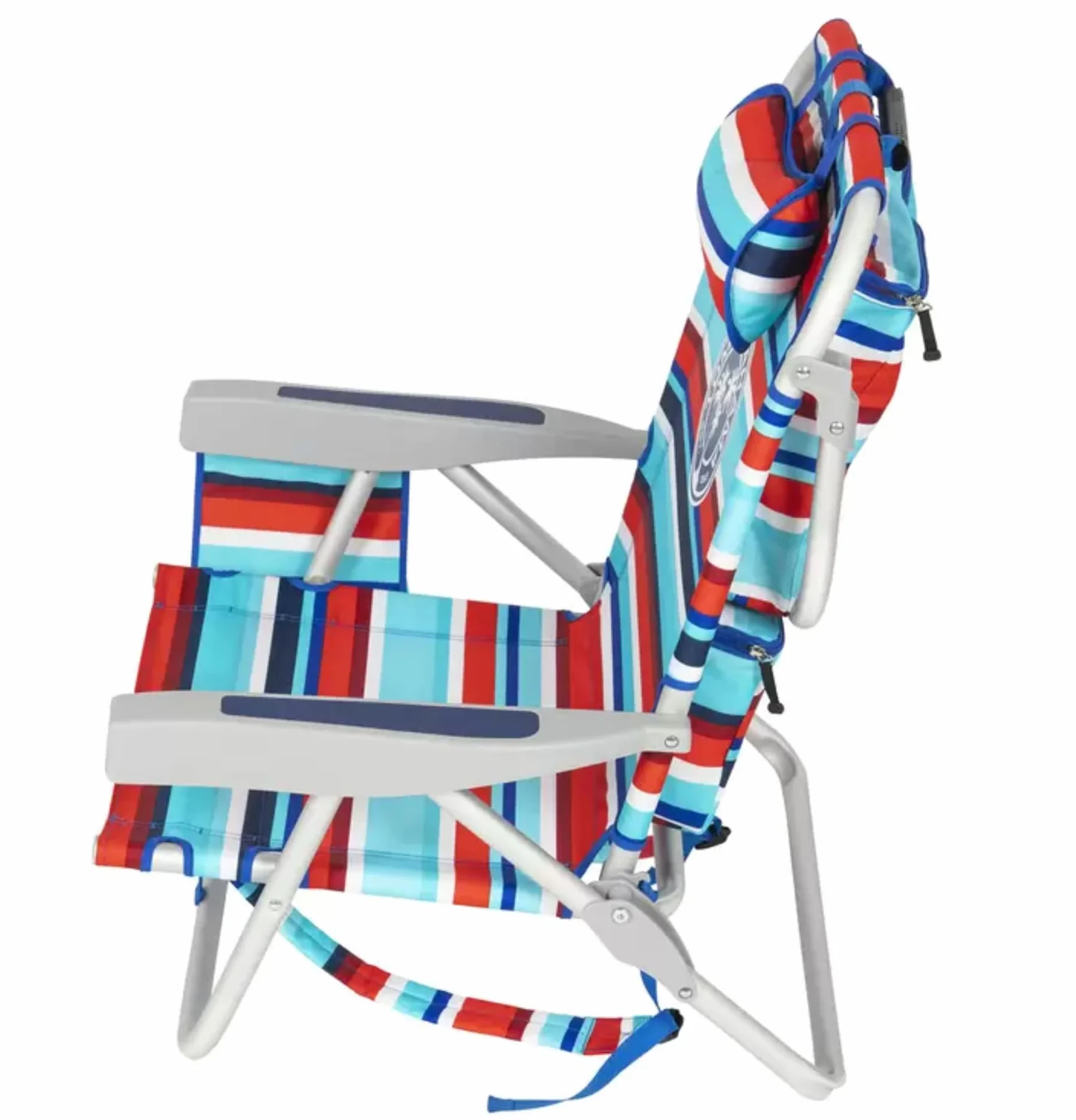Tommy Bahama Krzesło Plażowe Składane Regulowane Lekkie 5 Pozycji Aluminiowa Rama Czerwono-Turkusowe Paski