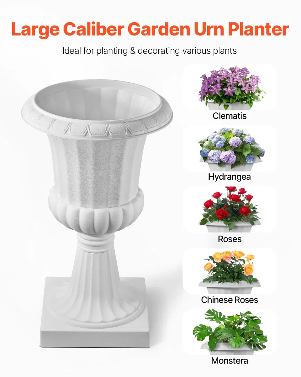 VEVOR Plastikowa doniczka 40 x 67 cm, klasyczna doniczka na kwiaty, zestaw 2 szt., urna ogrodowa do roślin urna plastikowa kwiatowa do wnętrz, na zewnątrz, wydarzenia, sceny, wejścia, biała