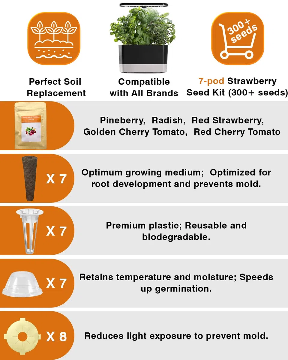 Zestaw kapsułek z nasionami truskawek do AeroGarden, Idoo, Ahopegarden z czerwoną truskawką, rzodkiewką, zielonym pieprzem, czerwonym pomidorem koktajlowym, Golden Harvest Cherry Tomate, kompatybilny