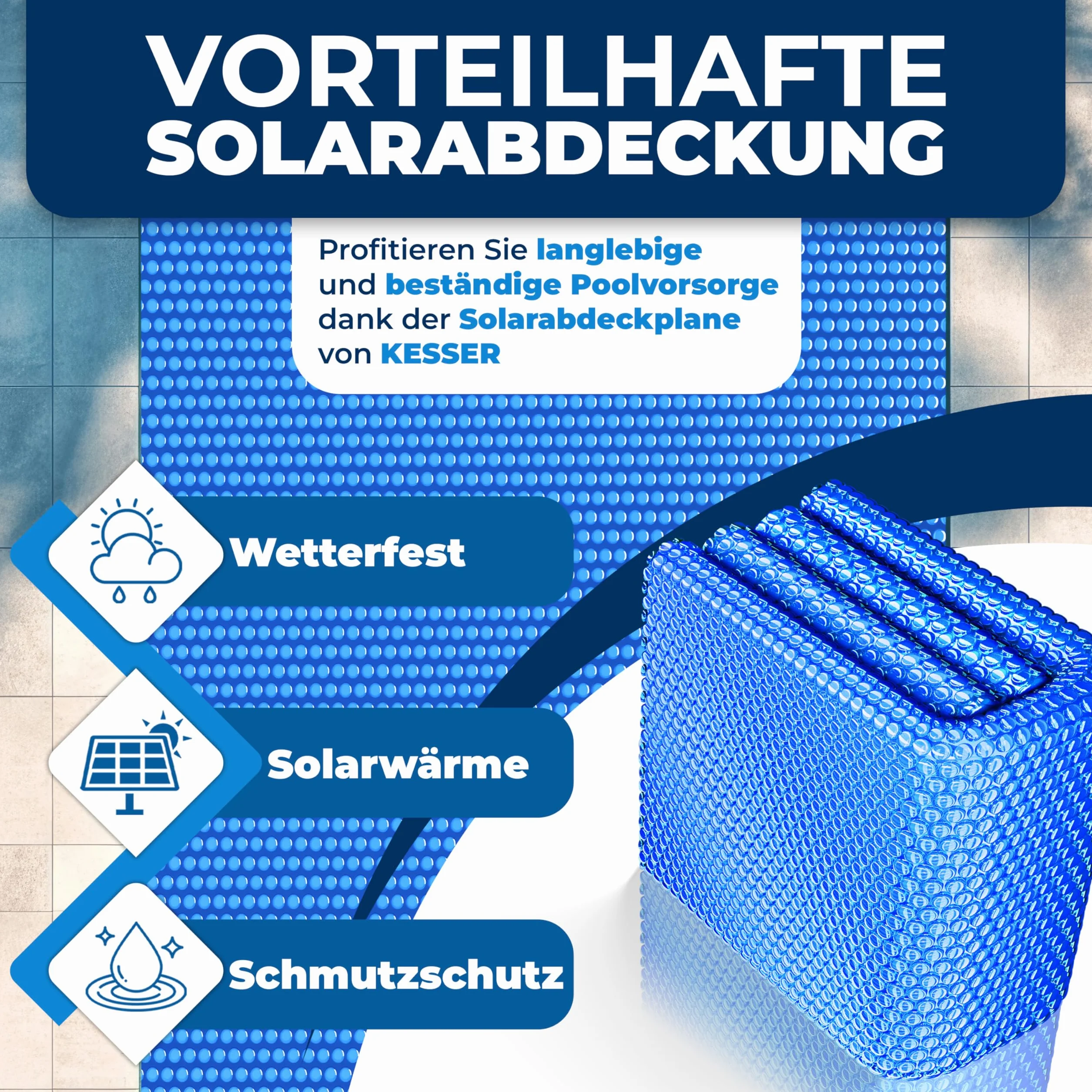 KESSER® Plandeka solarna do basenu, okrągła, Ø 457 cm, folia solarna o grubości 120 µm, plandeka solarna z możliwością przycięcia, folia solarna do podgrzewania wody