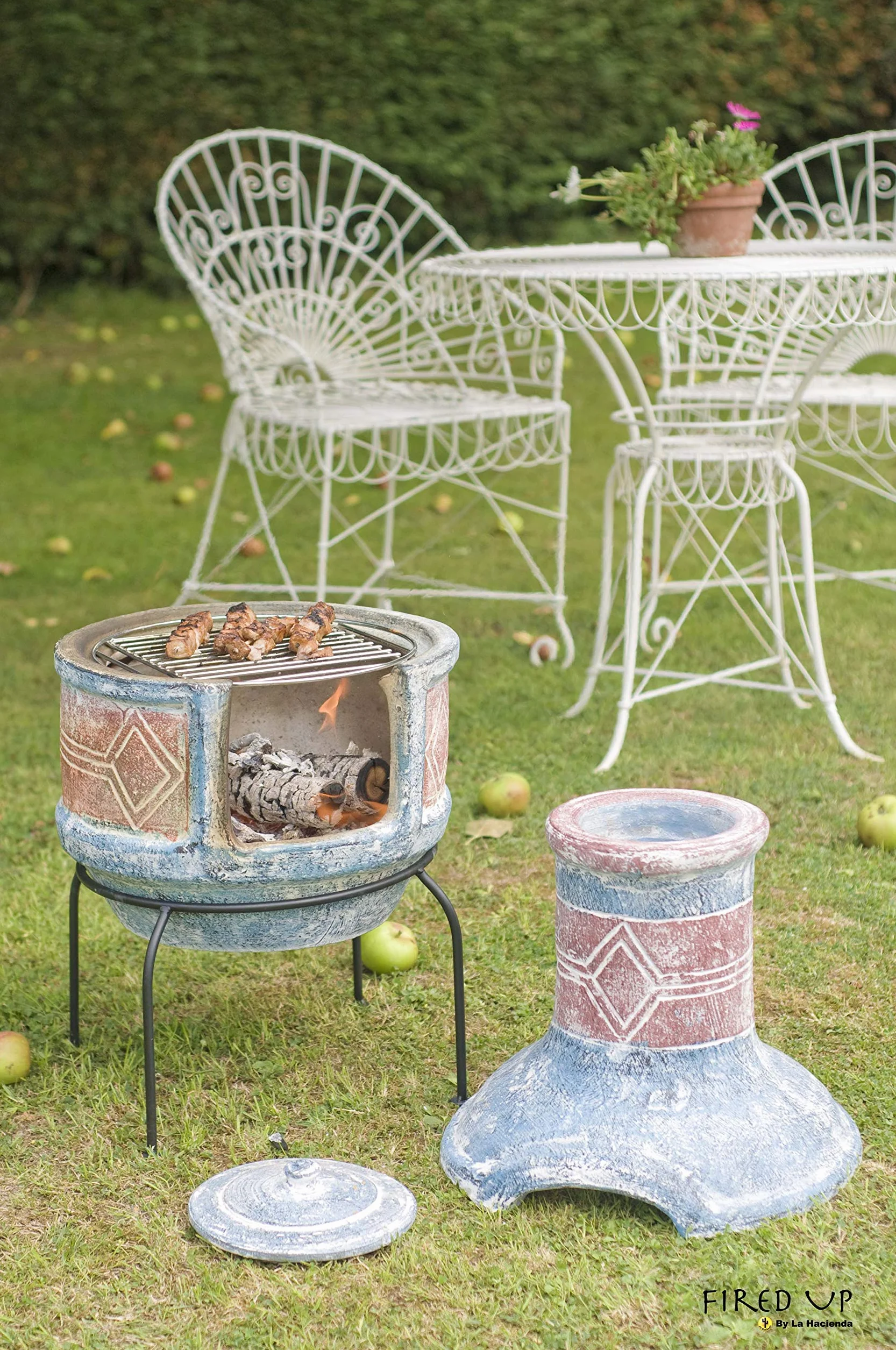 La Hacienda Geometryczny 2-częściowy gliniany chimenea, średni - morski niebieski i czerwony