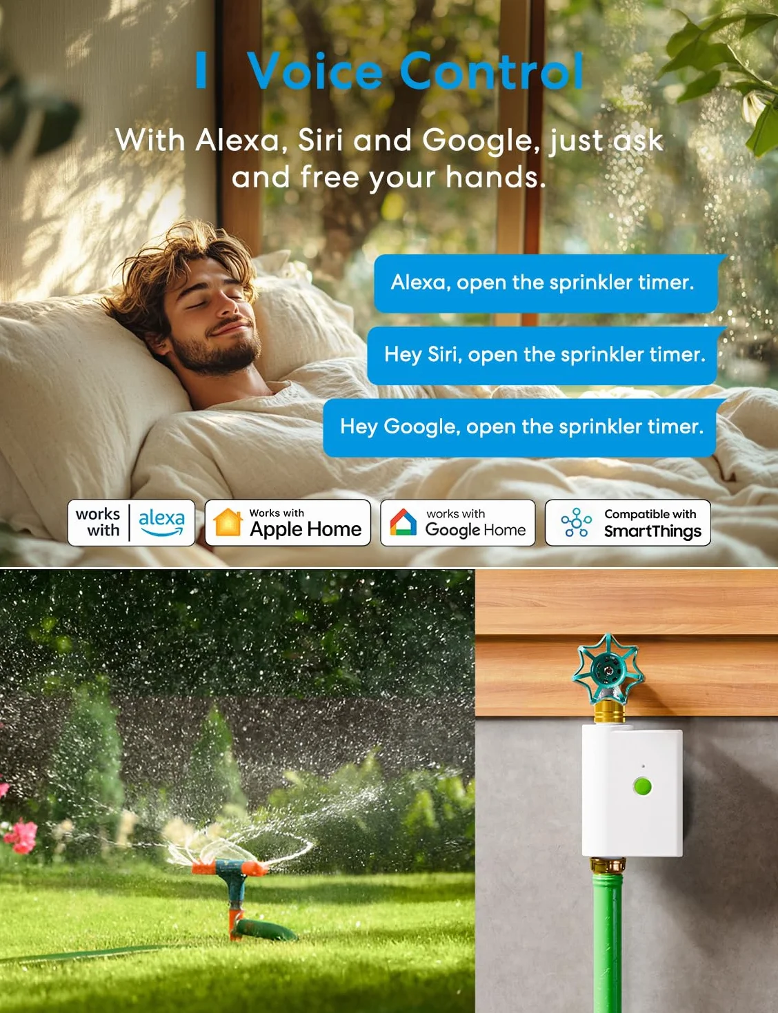meross Inteligentny programator nawadniania z hubem WiFi, automatyczny timer nawadniania, kompatybilny z Apple Home, Alexa i Google Home, zdalne sterowanie i śledzenie zużycia wody