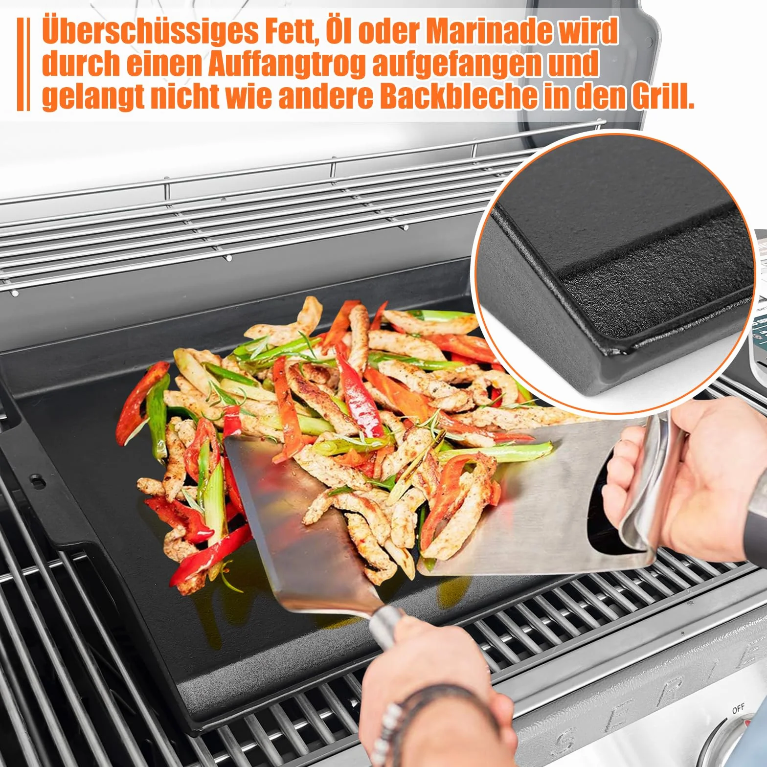 GFTIME Żeliwna płyta grillowa Plancha 58,6 x 40,5 cm do grilla gazowego z powłoką zapobiegającą przywieraniu