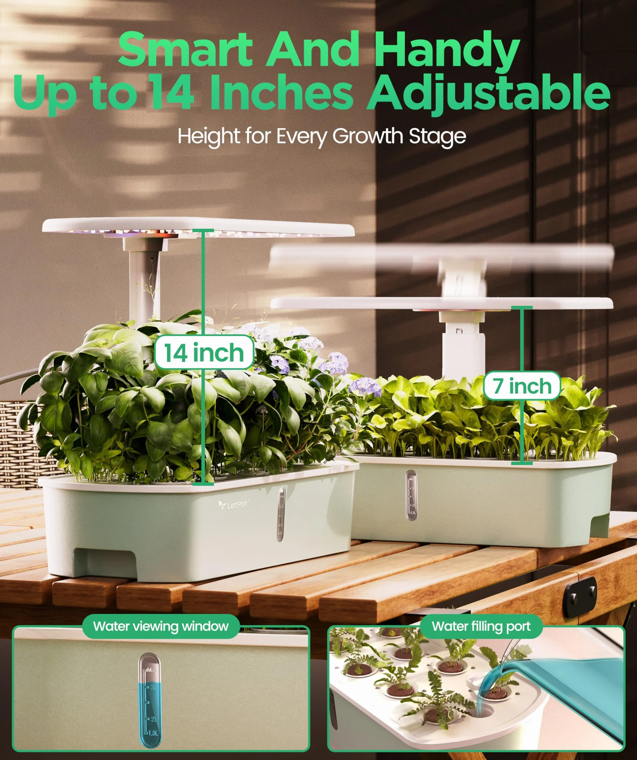 LETPOT LPH-Air WiFi hydroponiczny system uprawy, 10 tulejek, Smart Herb Garden Kit do wnętrz, ogrodu wewnętrznego z oświetleniem LED 24 W, zbiornik na wodę 4 l, system pompowania, automatyczny timer