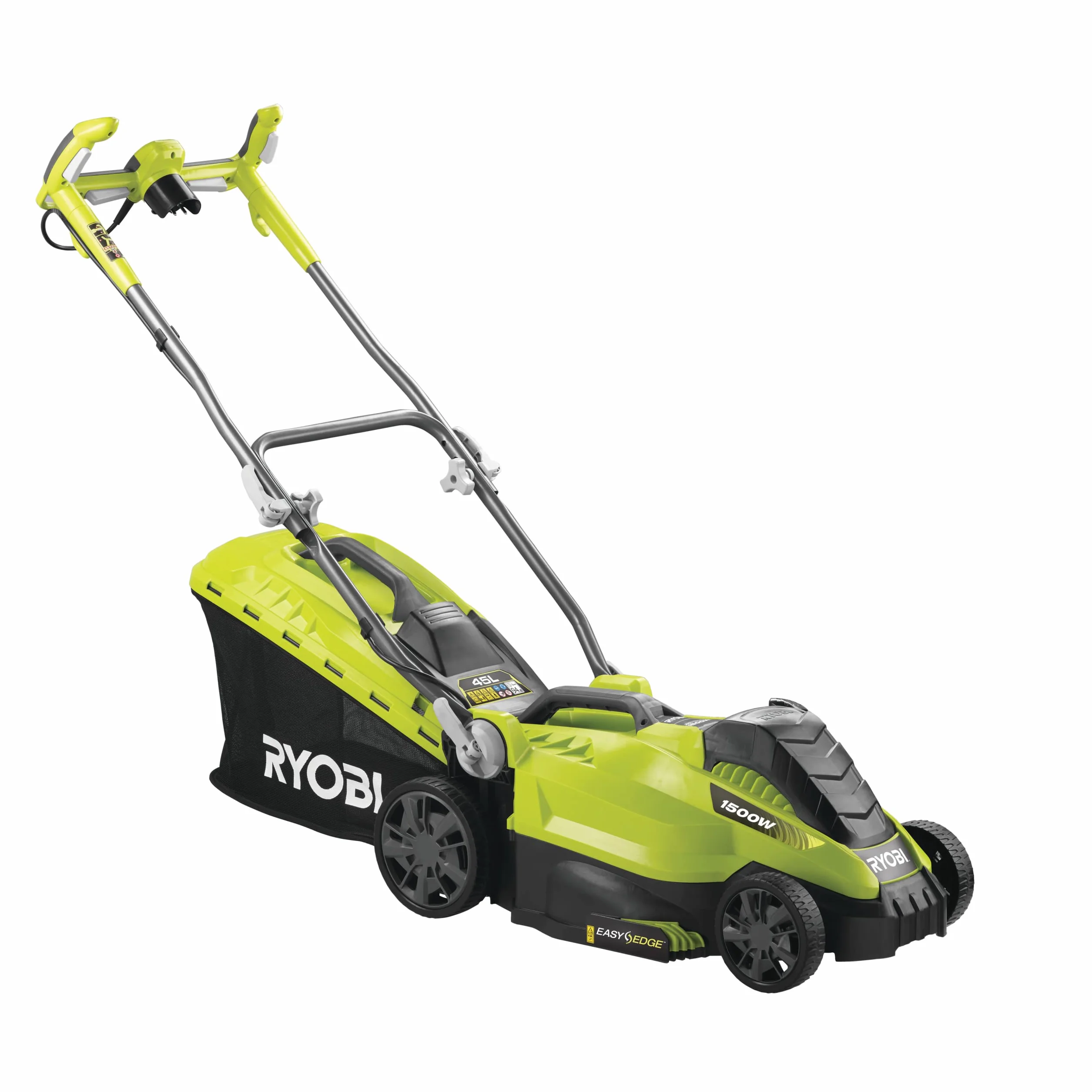 Ryobi RLM15E36H Kosiarka Sieciowa, Moc Silnika 1500W, Szerokość Koszenia 36 cm, Funkcja Mulczowania, Regulacja Wysokości Koszenia, Kosz 45 L