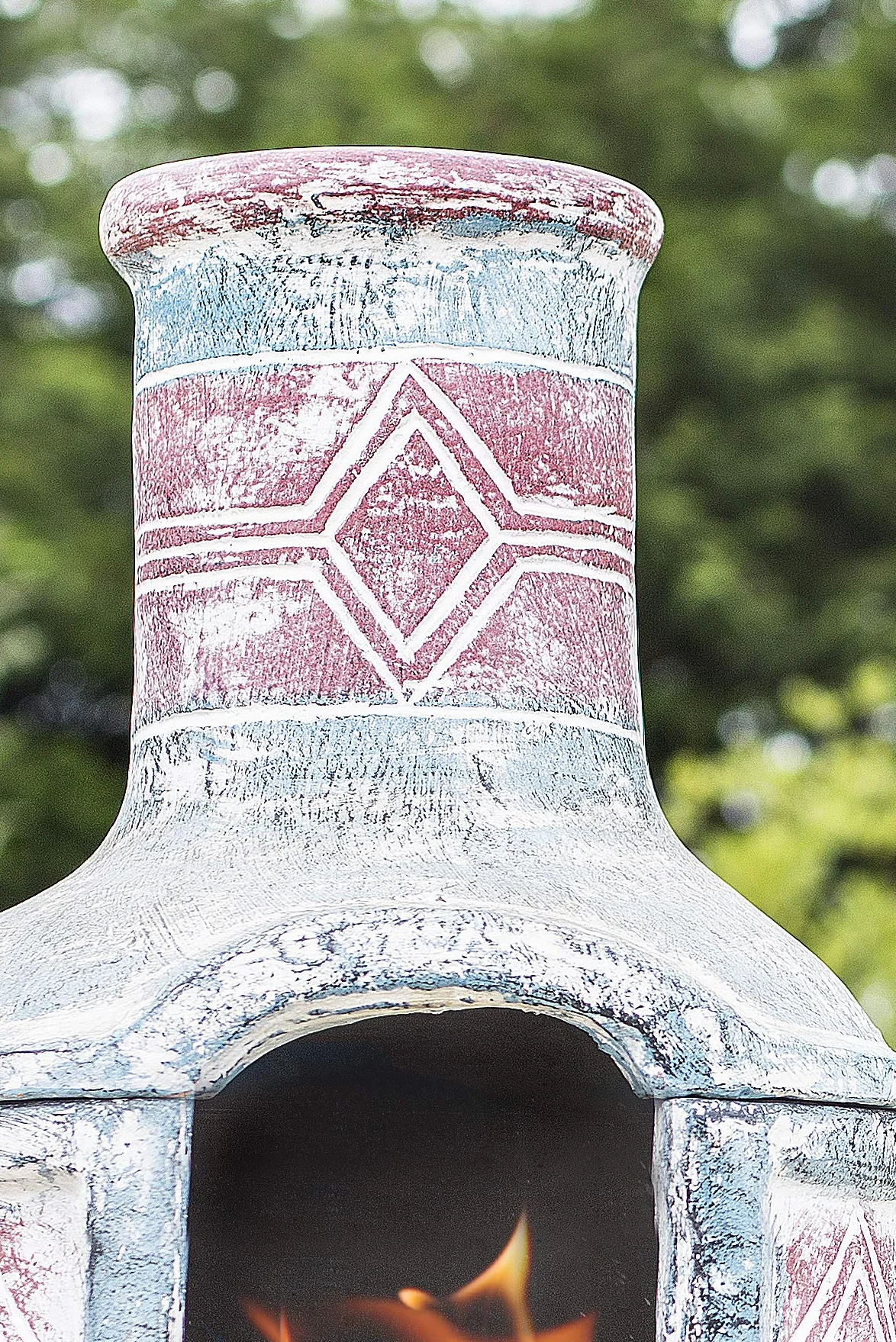 La Hacienda Geometryczny 2-częściowy gliniany chimenea, średni - morski niebieski i czerwony