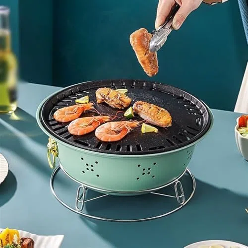Przenośny grill grillowy przenośny grill z siatką i brytfanną do pieczenia węgiel drzewny grill na patio do domu grill na węgiel drzewny kuchenka stołowa na zewnątrz grill nieprzywierający