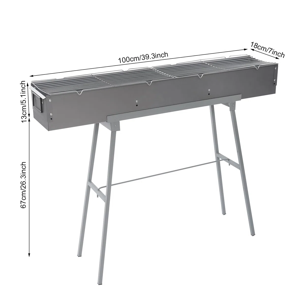 Przenośny grill na węgiel drzewny, składany grill kempingowy, przenośny, składany, 100 x 18 cm, na kemping, piknik, do ogrodu i na plażę, do użytku dla 5-10 osób