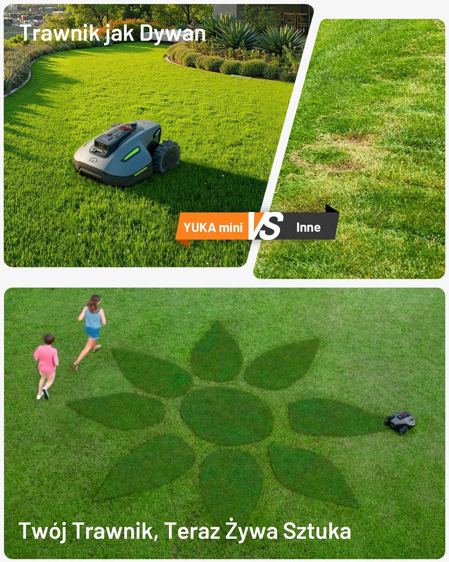MAMMOTION YUKA mini Robot koszący UltraSense AI Vision RTK nachylenie 45% automatyczne mapowanie