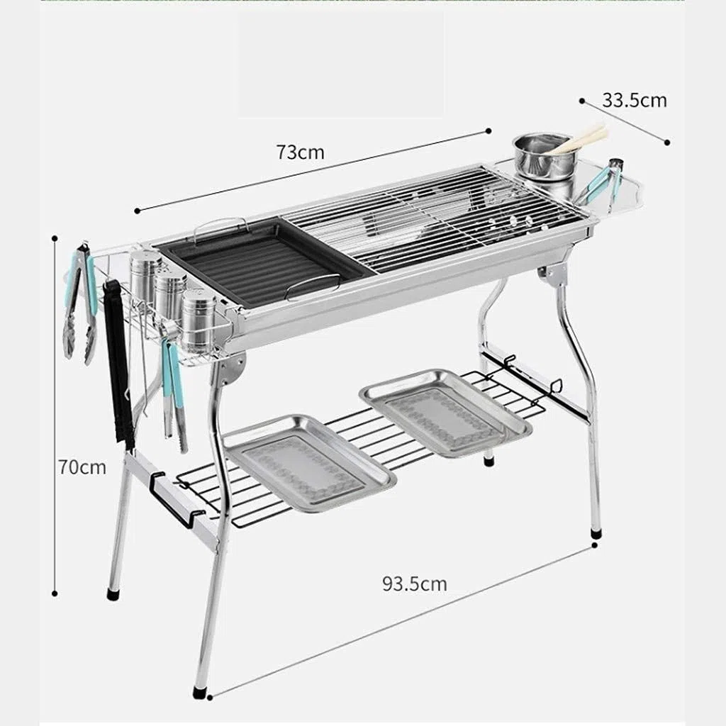 Grill Domowa kuchnia Piknik Gruby grill węglowy ze stali nierdzewnej z półką piknikową,Grill ogrodowy