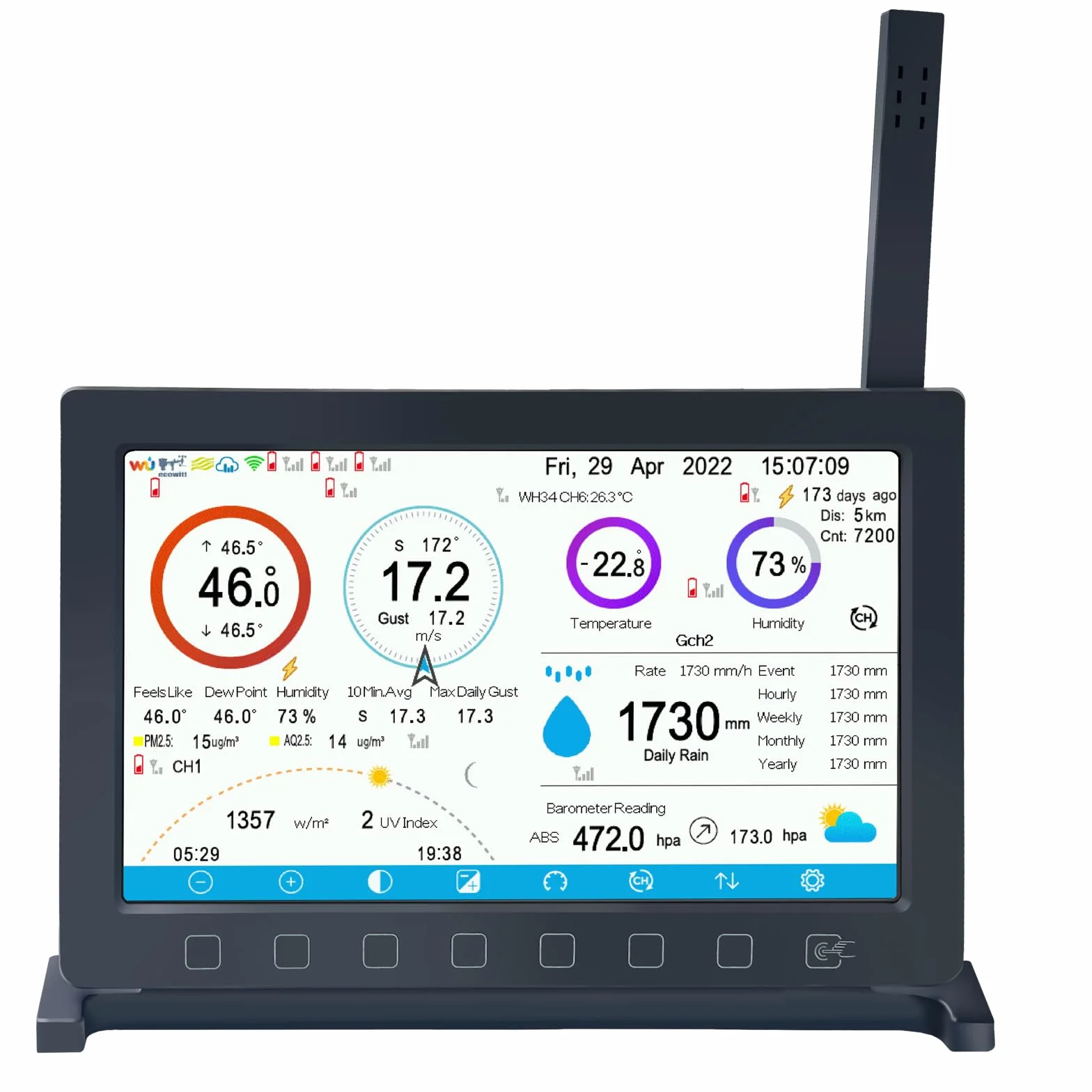 ECOWITT HP2560 do stacji pogodowej, wyświetlacz TFT do wnętrz z przyciskiem dotykowym, dodatek, paarweise mit WS90/WS80 zewnętrznym