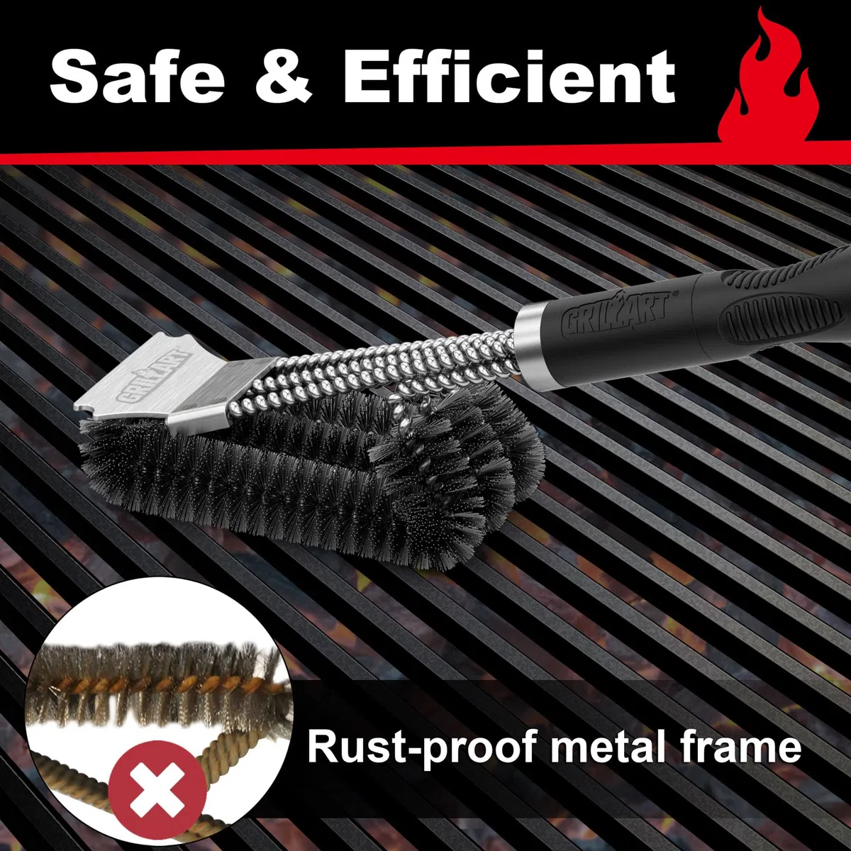 Szczotka do grilla i skrobak – bardzo mocne akcesoria do czyszczenia grilla – bezpieczne kostki druciane 18" ze stali nierdzewnej Triple Scrubber Cleaning Brush for Gas/Charcoal Grilling Grates, Wizard Tool