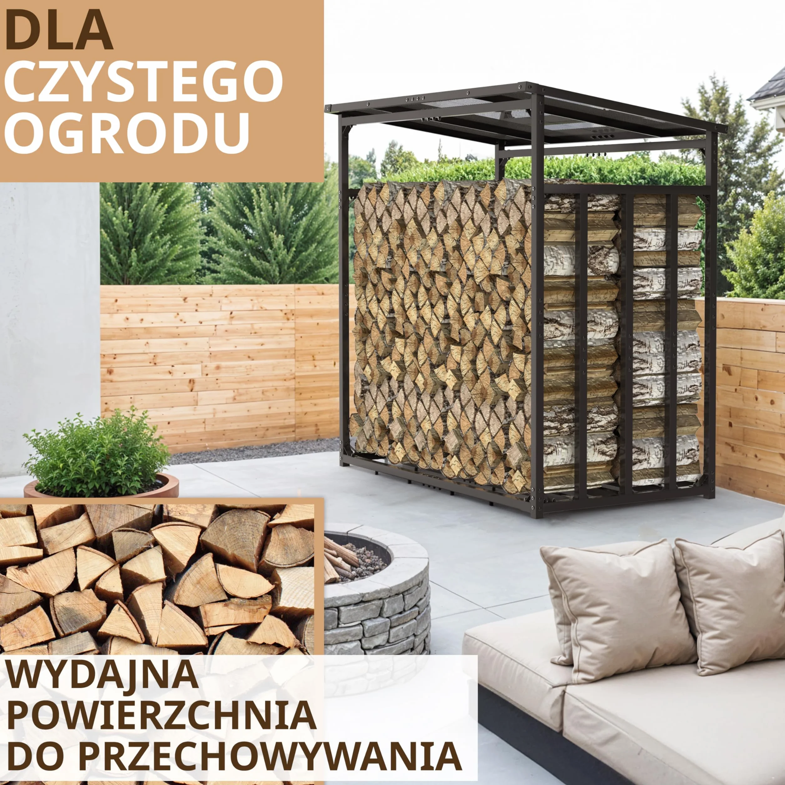 Metalowy regał na drewno opałowe, wymiary zewnętrzne 185 x 105 x 185 cm, ocynkowany 4 x 4 cm, przekrój 3,5 t, z dachem, stabilny drewniany stojak na drewno opałowe, regał