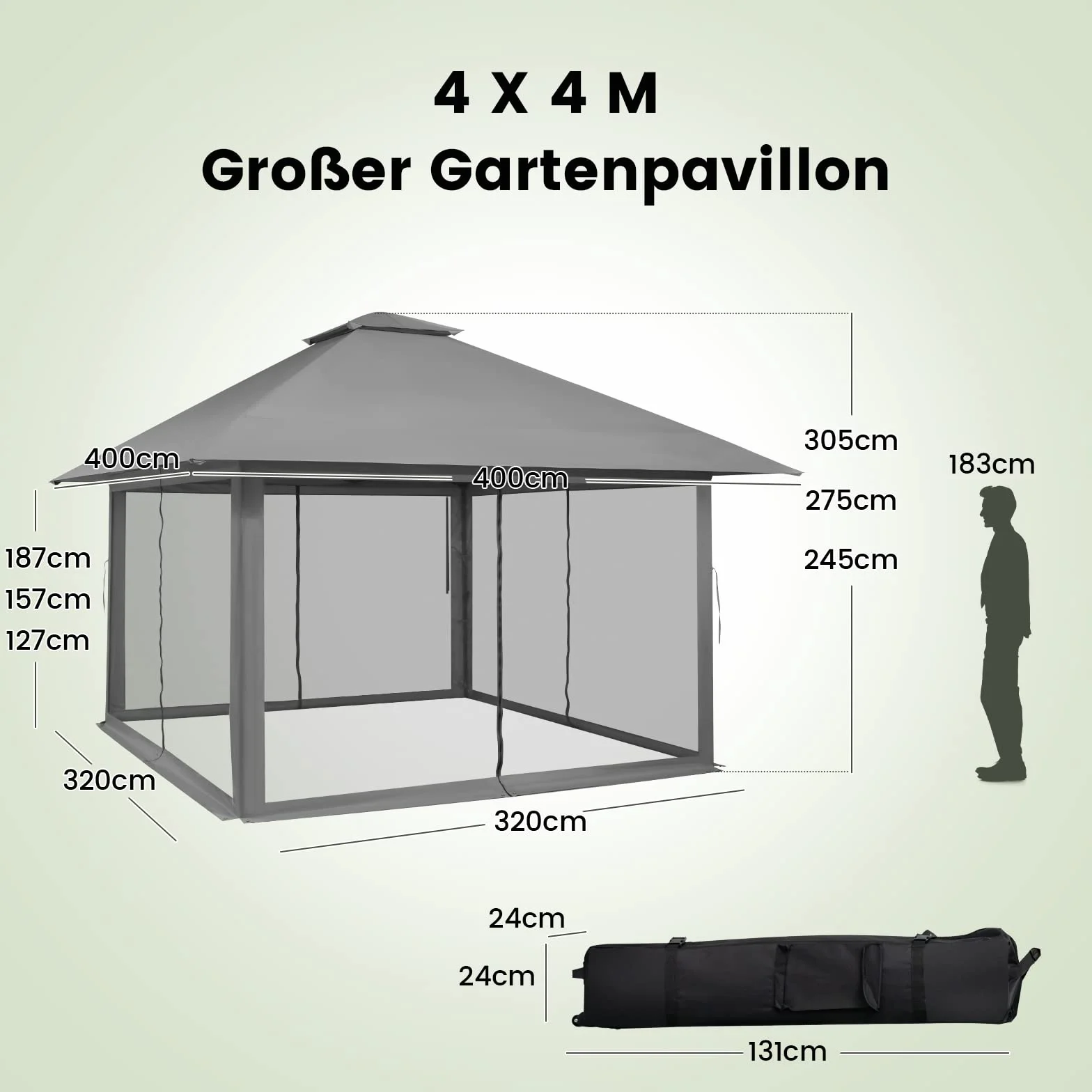 COSTWAY Pawilon ogrodowy 4 x 4 m, ze ścianami bocznymi z siatki, ochrona przed promieniowaniem UV 50+, składany pawilon Pop-Up z regulacją wysokości, w zestawie torba do przenoszenia z kółkami, do