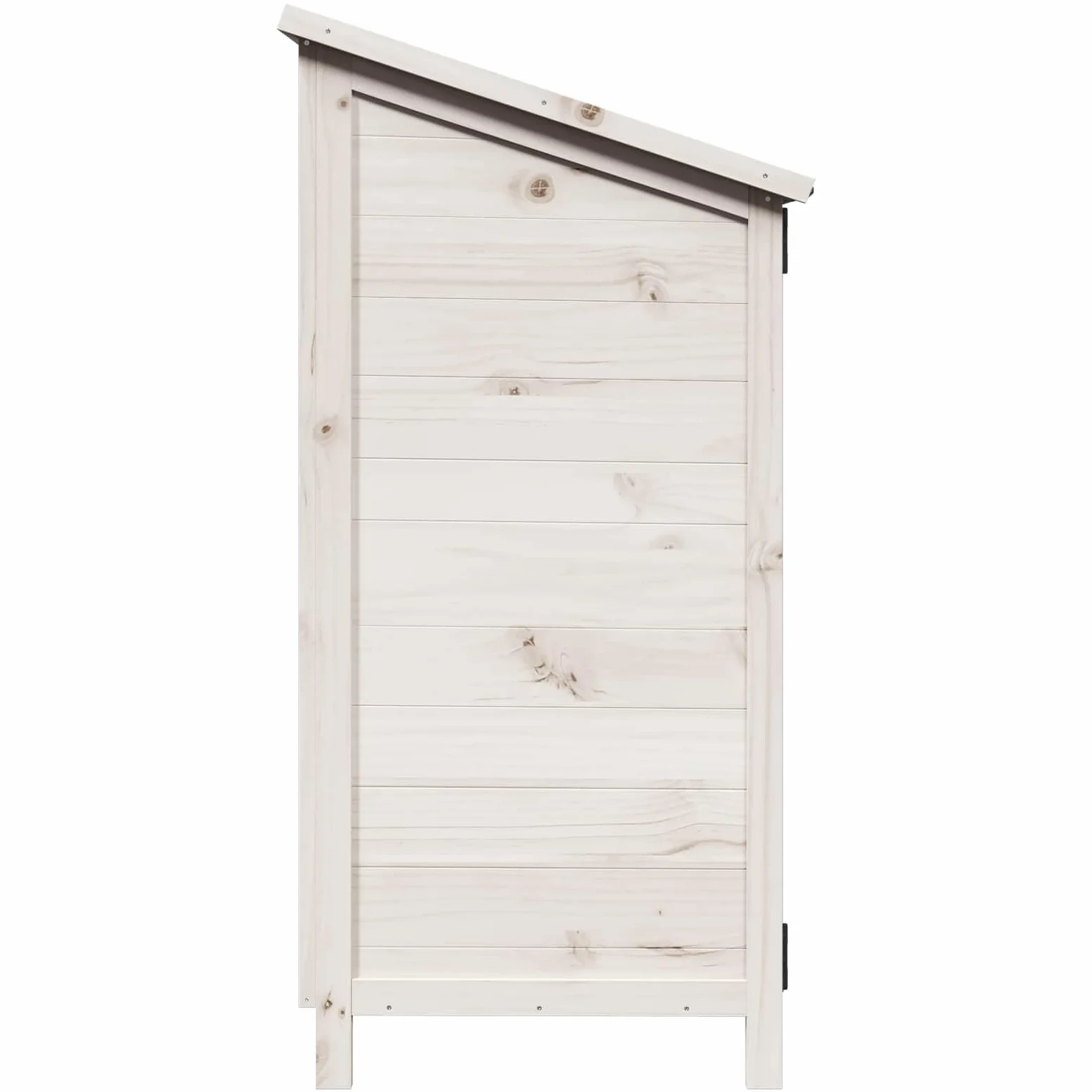 Drewniany domek ogrodowy, biały, 59,5 x 56 x 113,5 cm, z materiału drewnopochodnego z drzwiami wentylacyjnymi i nachylonym dachem asfaltowym do przechowywania narzędzi ogrodowych