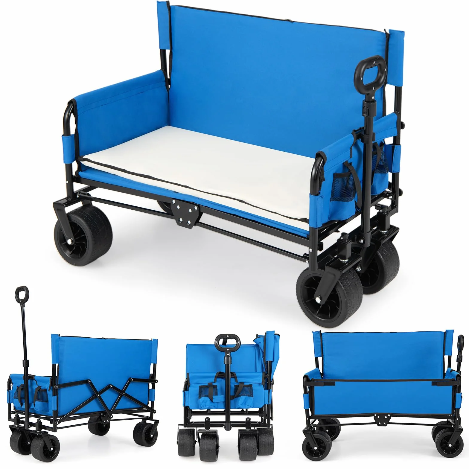 COSTWAY Wózek składany 2 w 1 z ławką, plażowy, 80 kg, ogrodowy transportowy