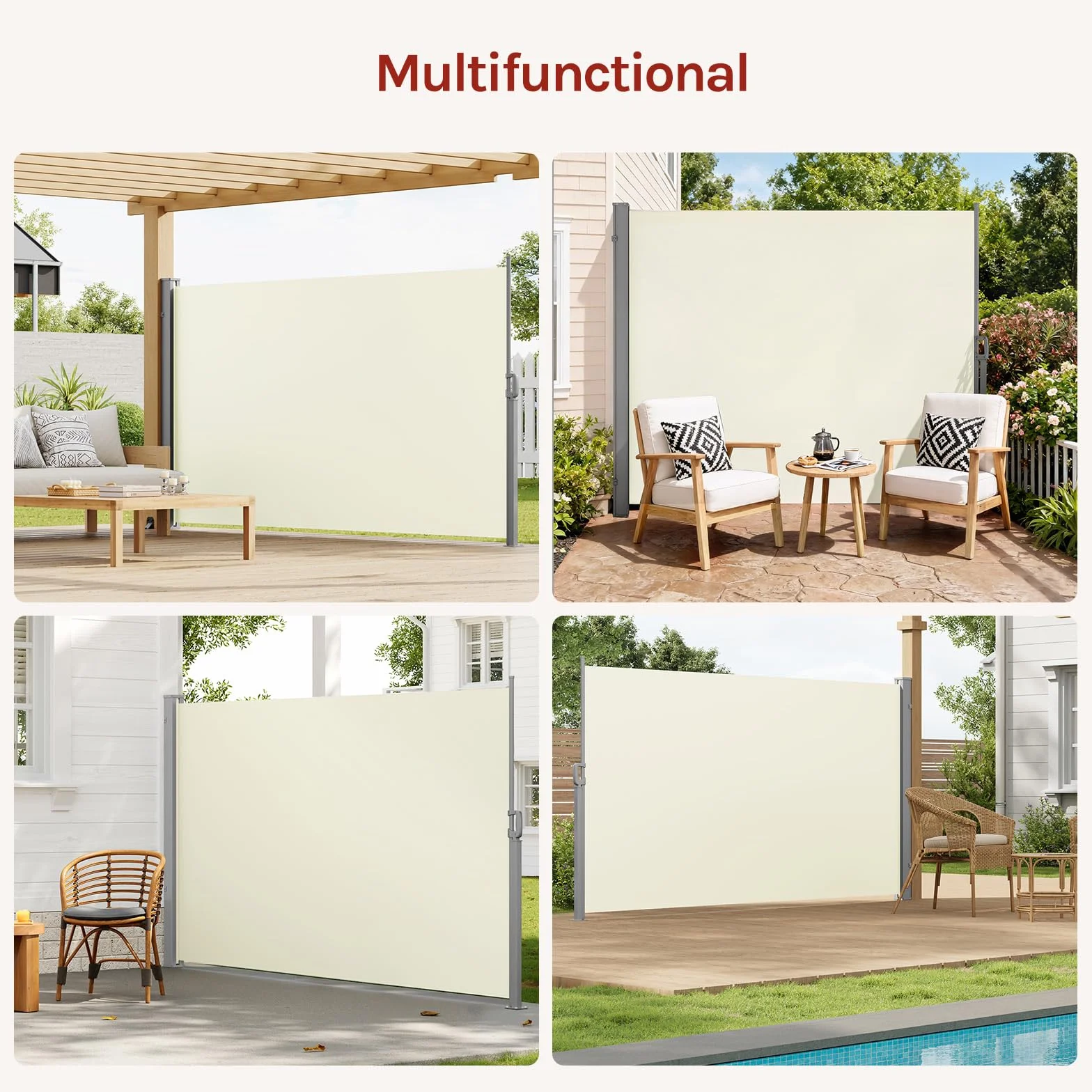 WOLTU Parawan zewnętrzny, wysuwana roleta boczna, 160 x 350 cm, osłona przeciwsłoneczna i ochrona przed wiatrem, do ogrodu, balkonu, tarasu, patio, kremowej
